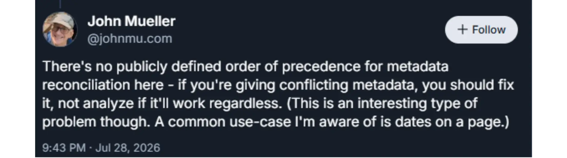 John Mueller on Conflicting Metadata