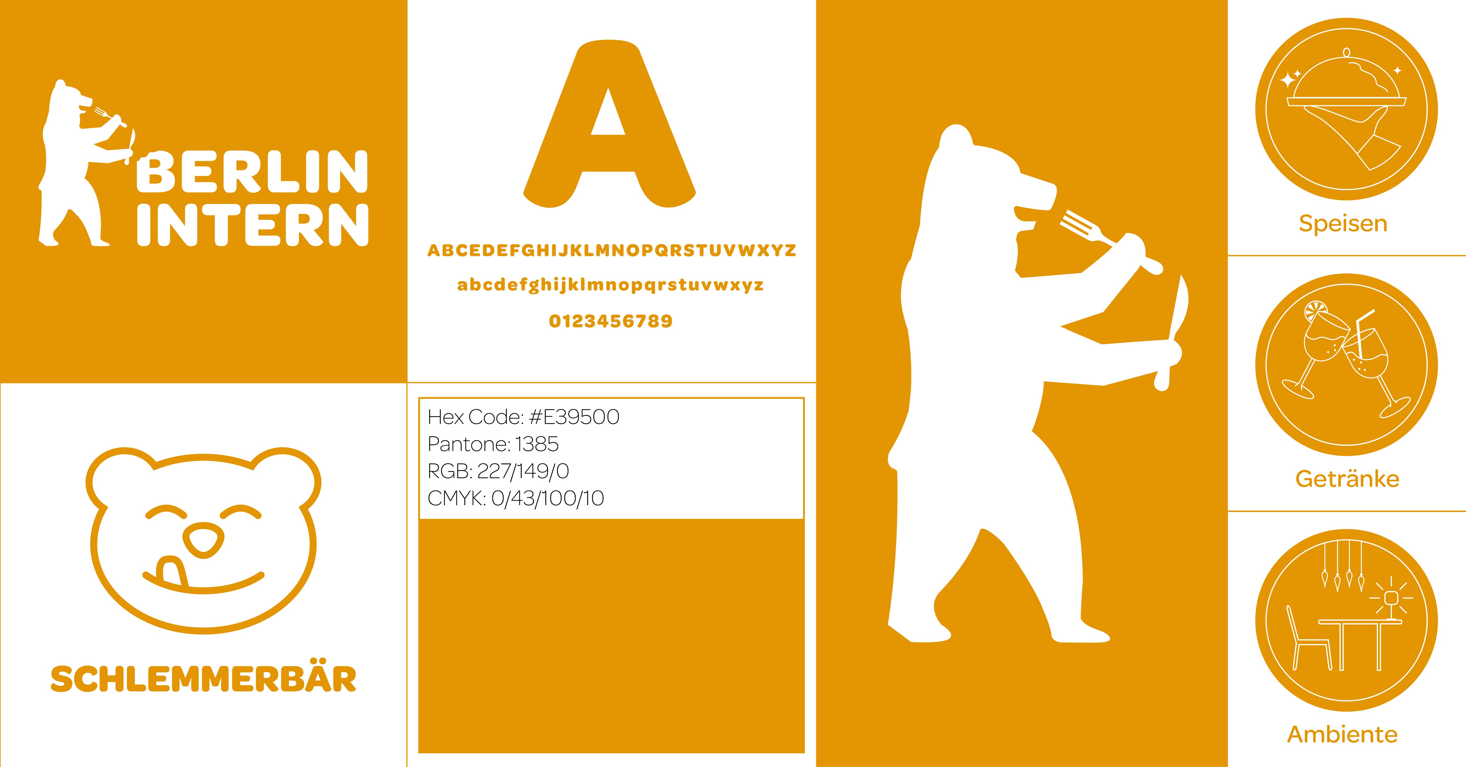 Corporate-Design-Elemente von Berlin Intern mit Bärenmotiv und Icon-System