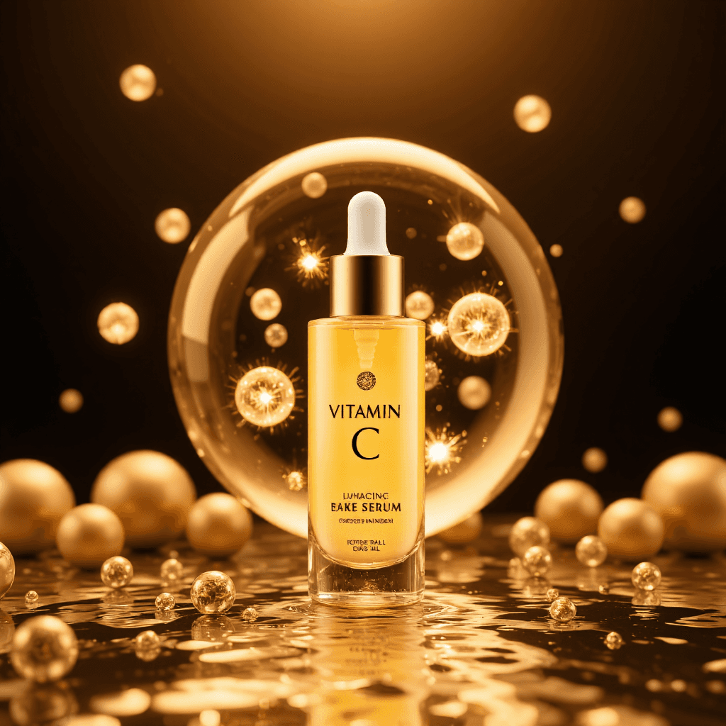 product photography of bottle of vitamin C serum