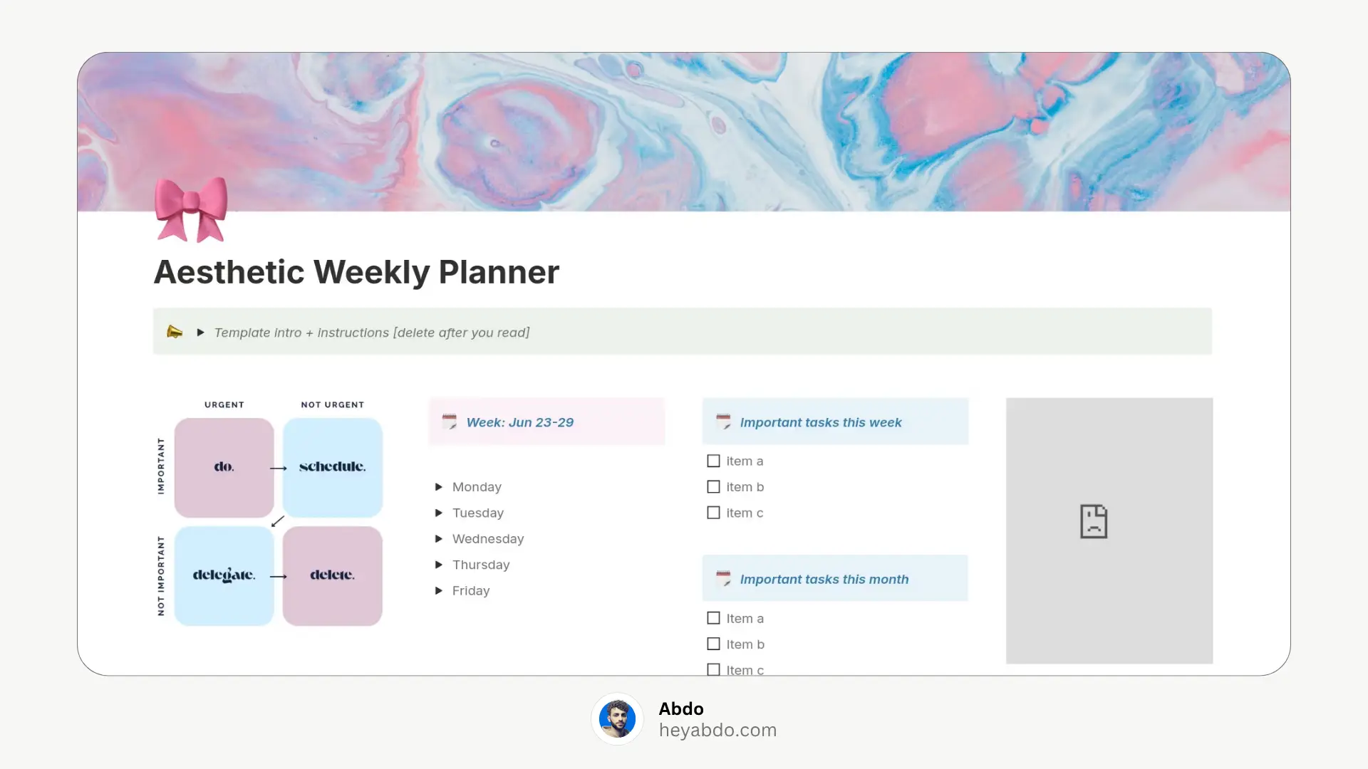 Aesthetic Notion Weekly Planner