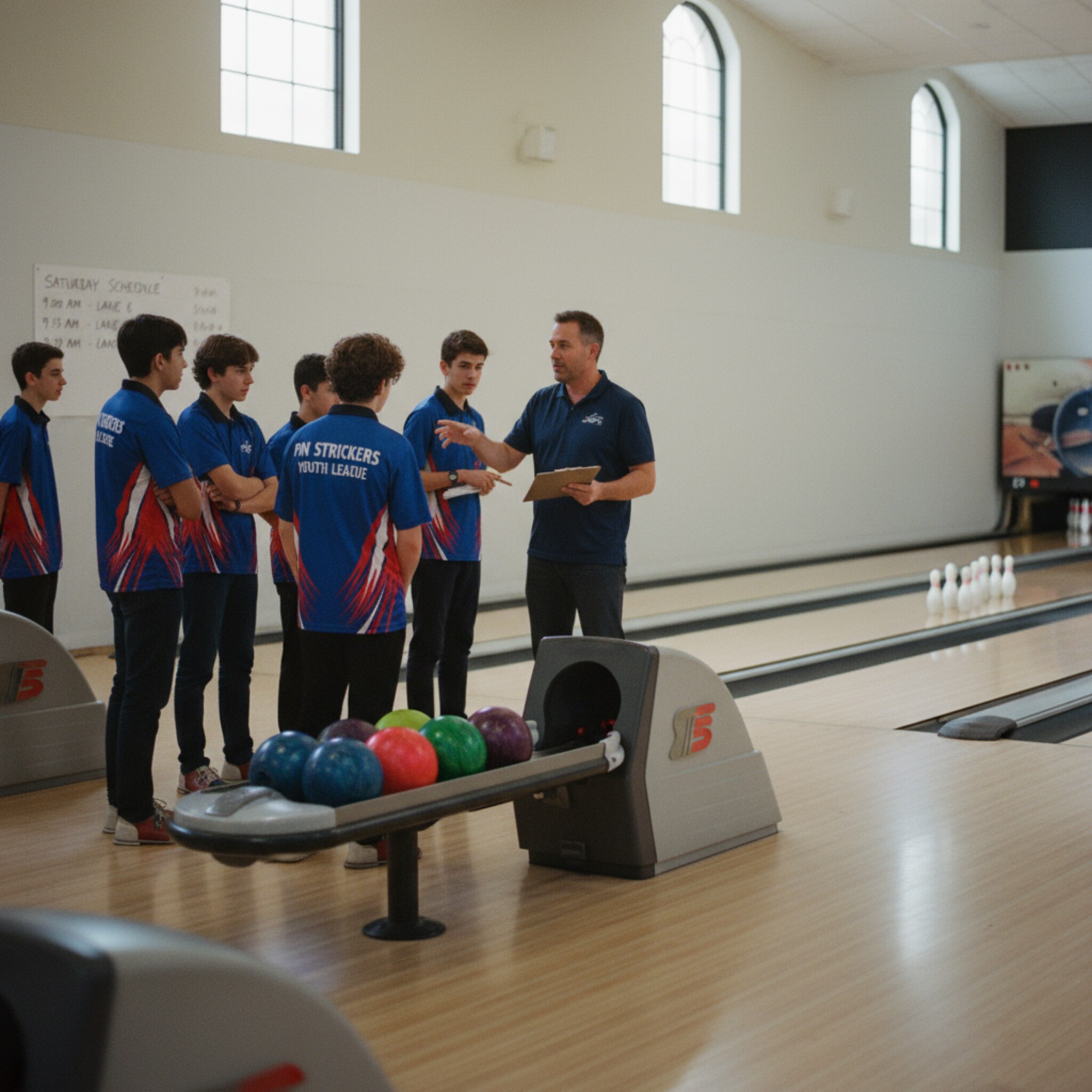 Früher Samstagmorgen, ruhiges Licht fällt auf perfekt geölte Bahnen. Ein Jugendteam in Vereinshemden hört dem Coach zu, der den Spielplan erklärt. Kugeln liegen farblich sortiert im Rack, die Pins stehen wie gemalt. Auf einer Tafel sind Startzeiten und Bahnnummern sauber notiert.