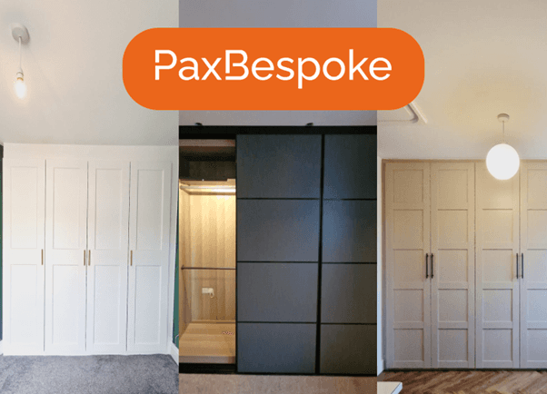 three examples of wardrobes, with the brand logo on an orange background