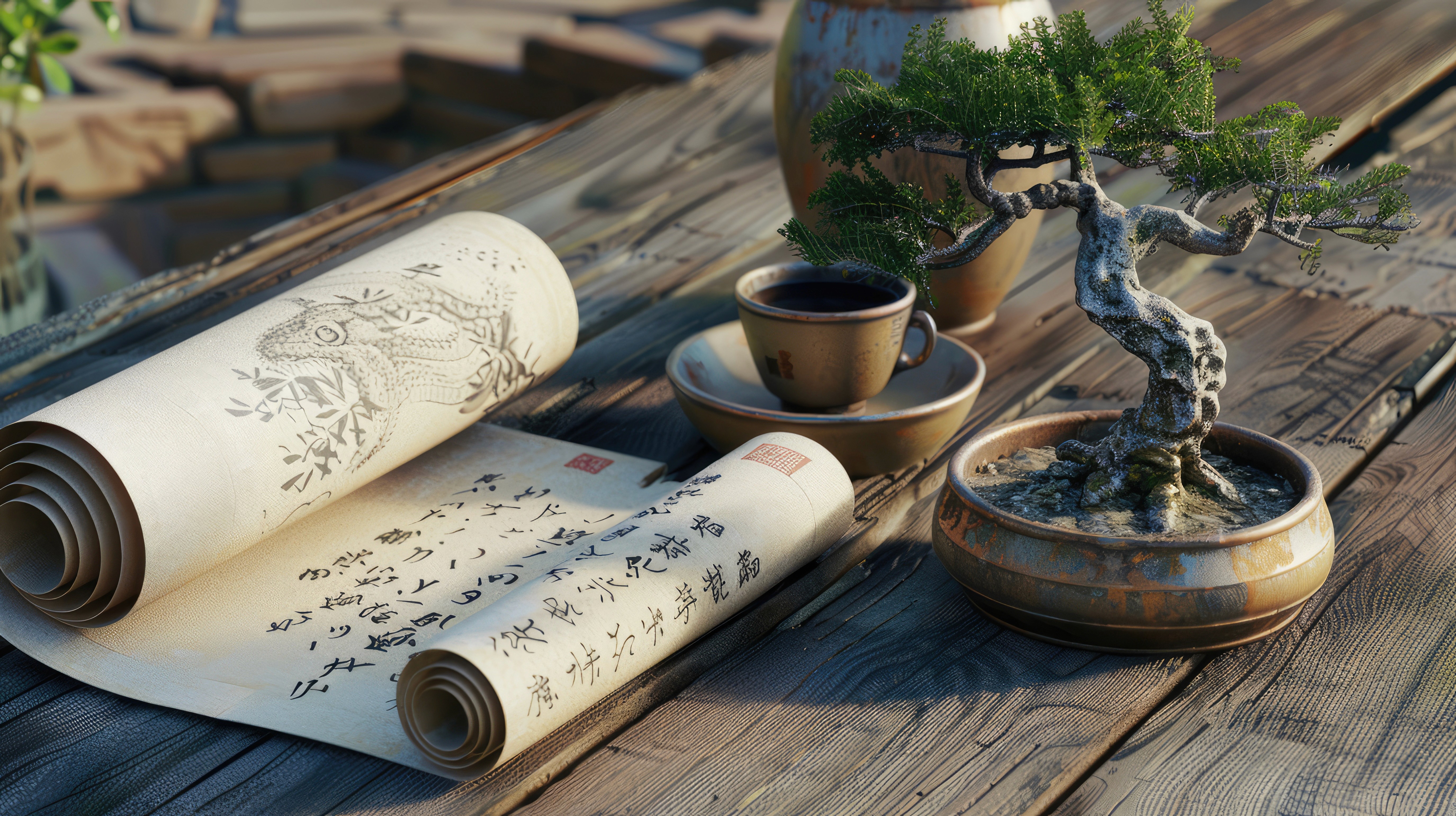 香港戶外園林設計：人造草鋪設配合精緻羅漢松造景、木涼亭及戶外木地台，打造日系庭園風格天台或村屋花園。