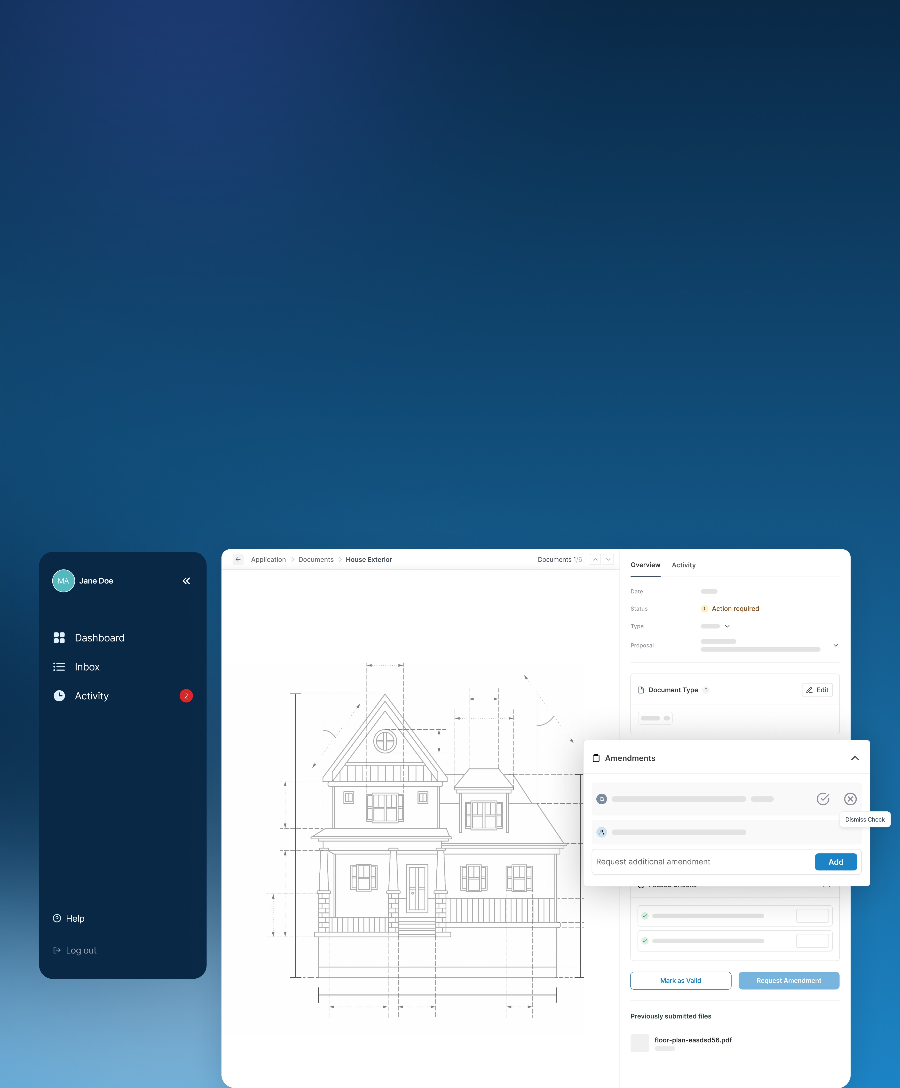 A man and woman stand close together by a window, intently reviewing a document, with the woman in a striped shirt and the man holding a coffee cup, creating a collaborative and focused atmosphere.