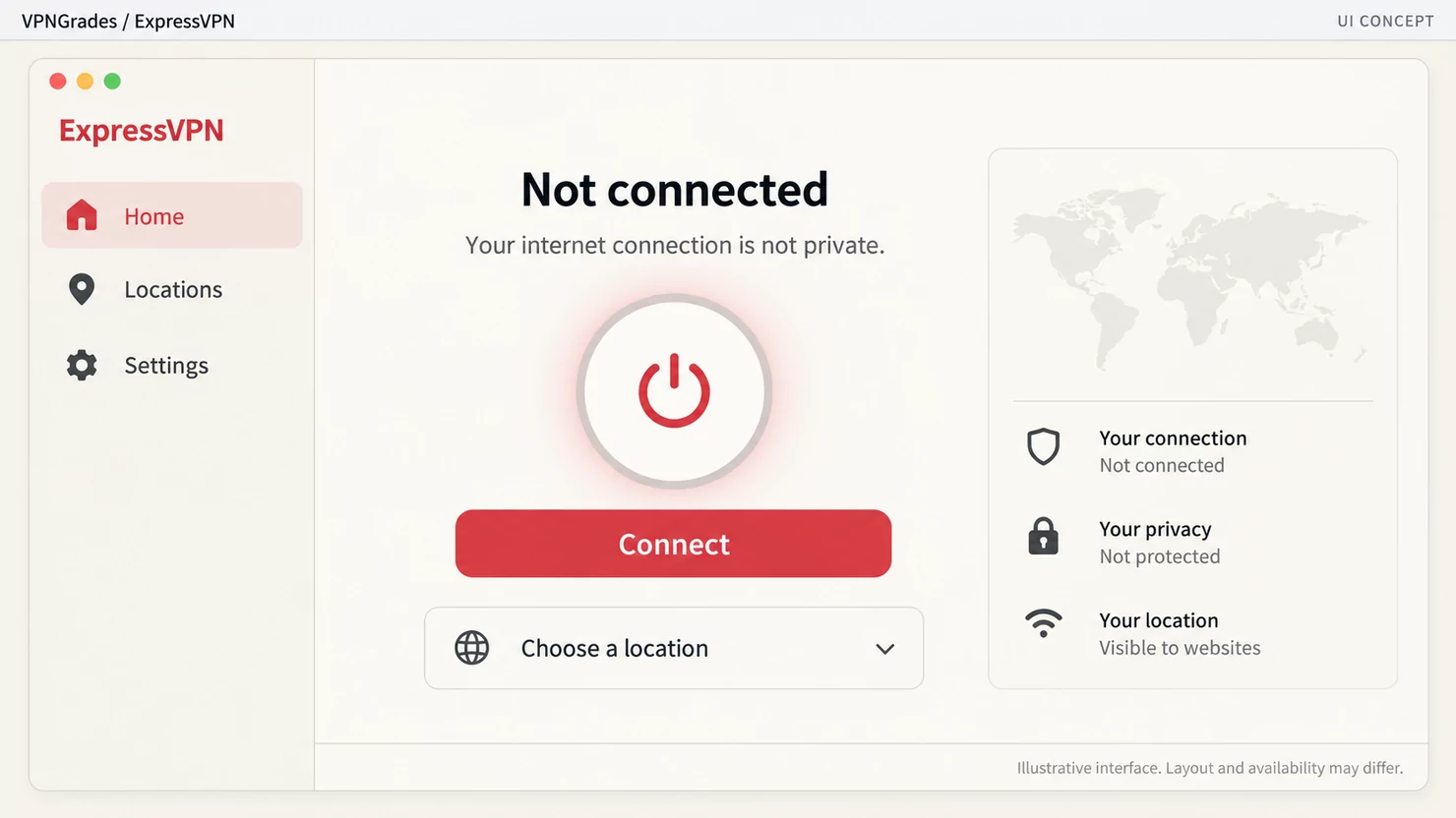 ExpressVPN: a desktop connection interface (illustration).