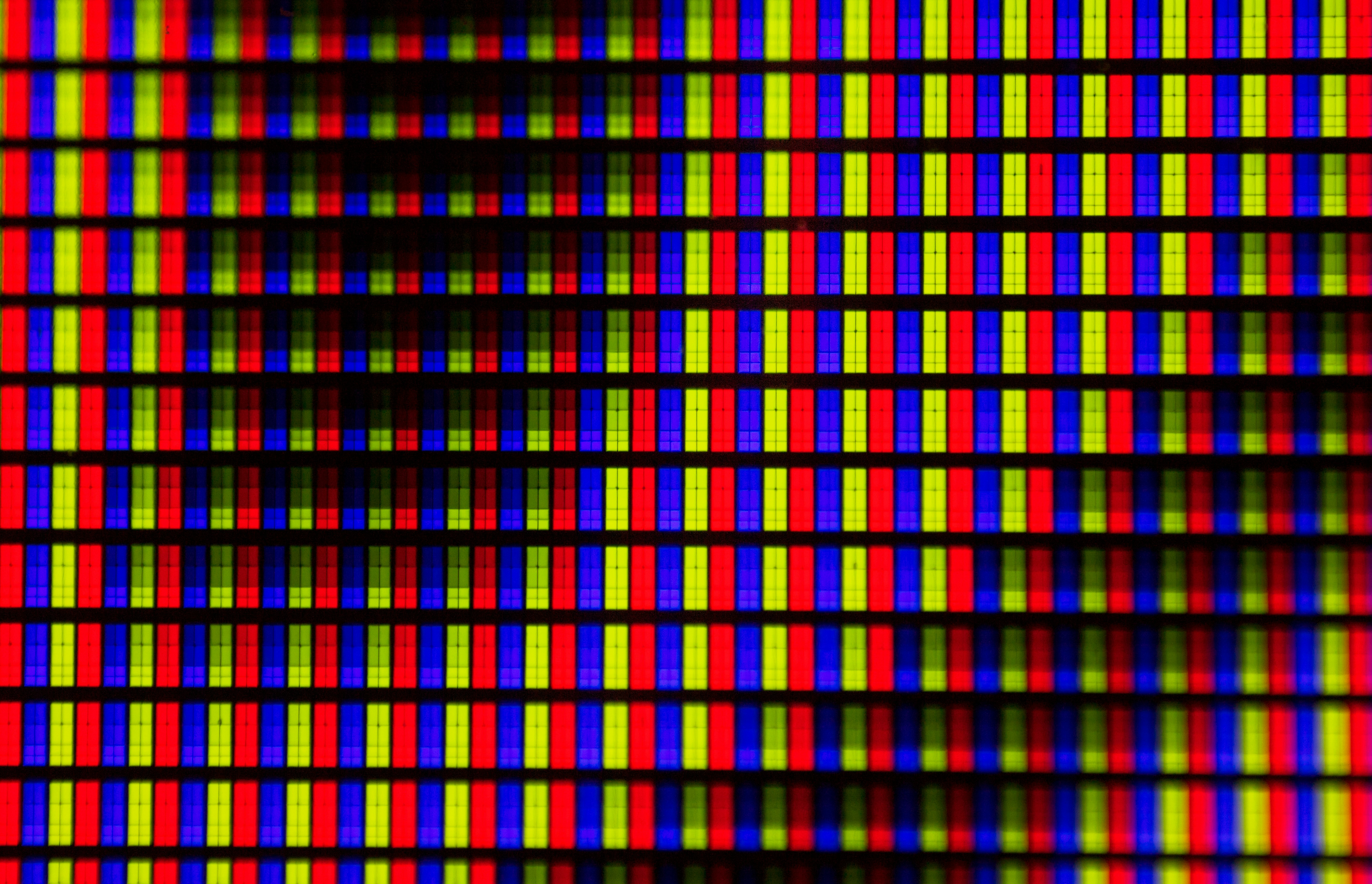 Macro view of colorful RGB display pixels