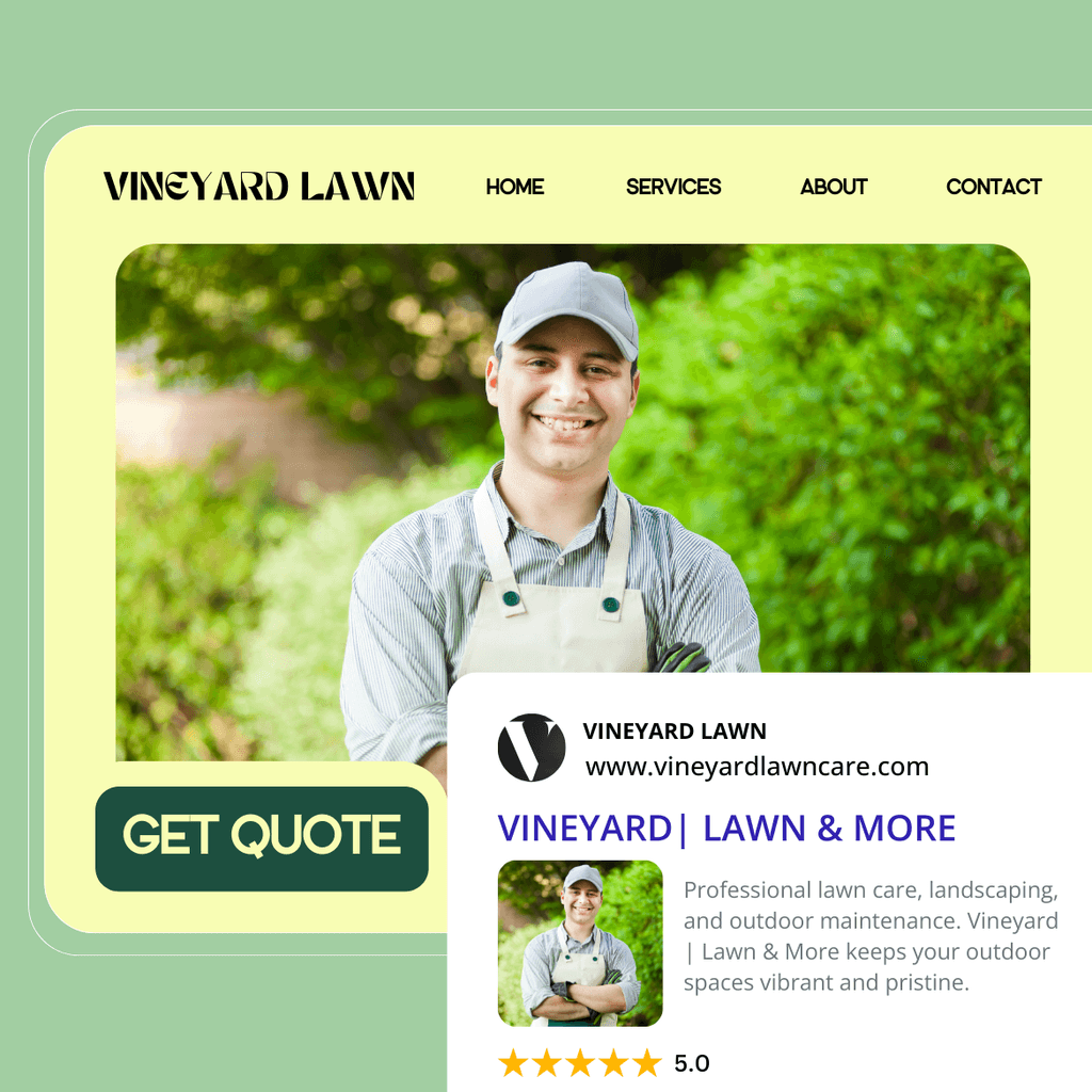 A smiling person in a hat stands outdoors with greenery, next to a "Get Quotes" section on a website.