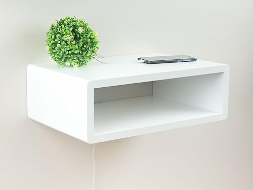 Elegant white floating nightstand with ample storage space and a timeless design.