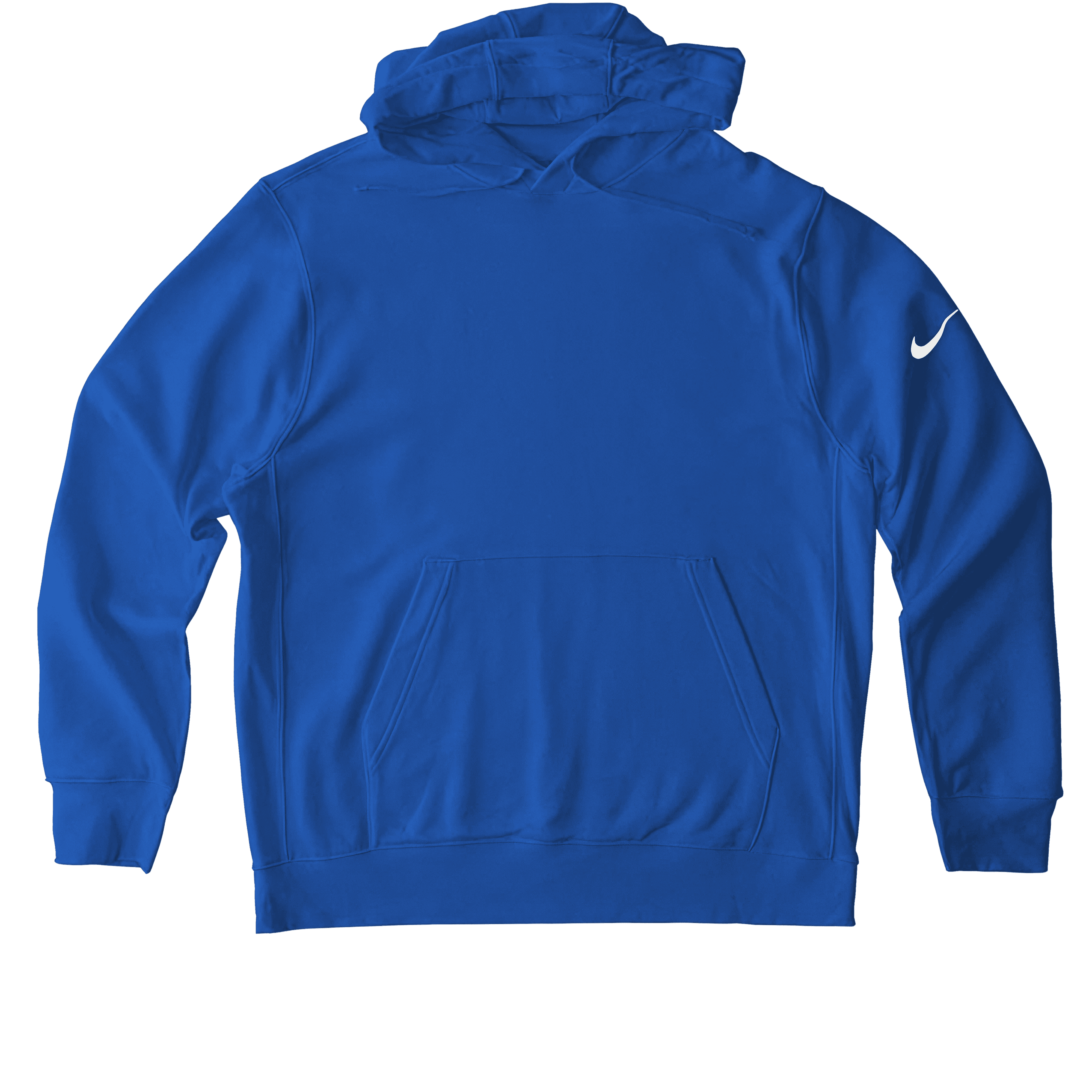 Royal blue Nike hoodie with a white swoosh logo on the sleeve.