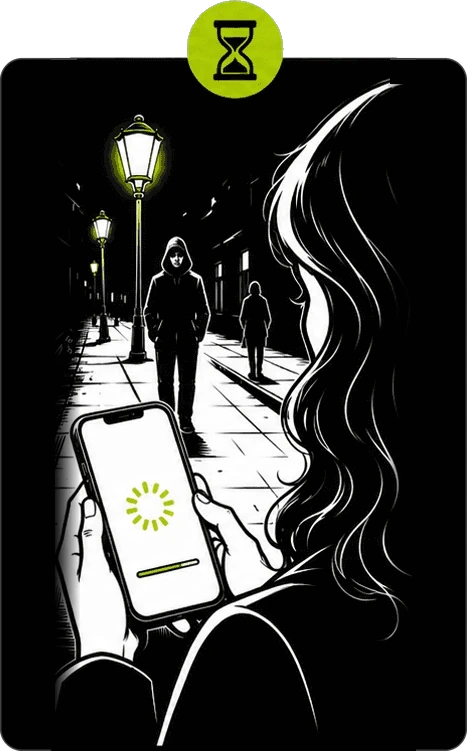 The app shows a loading spinner while the man gets closer