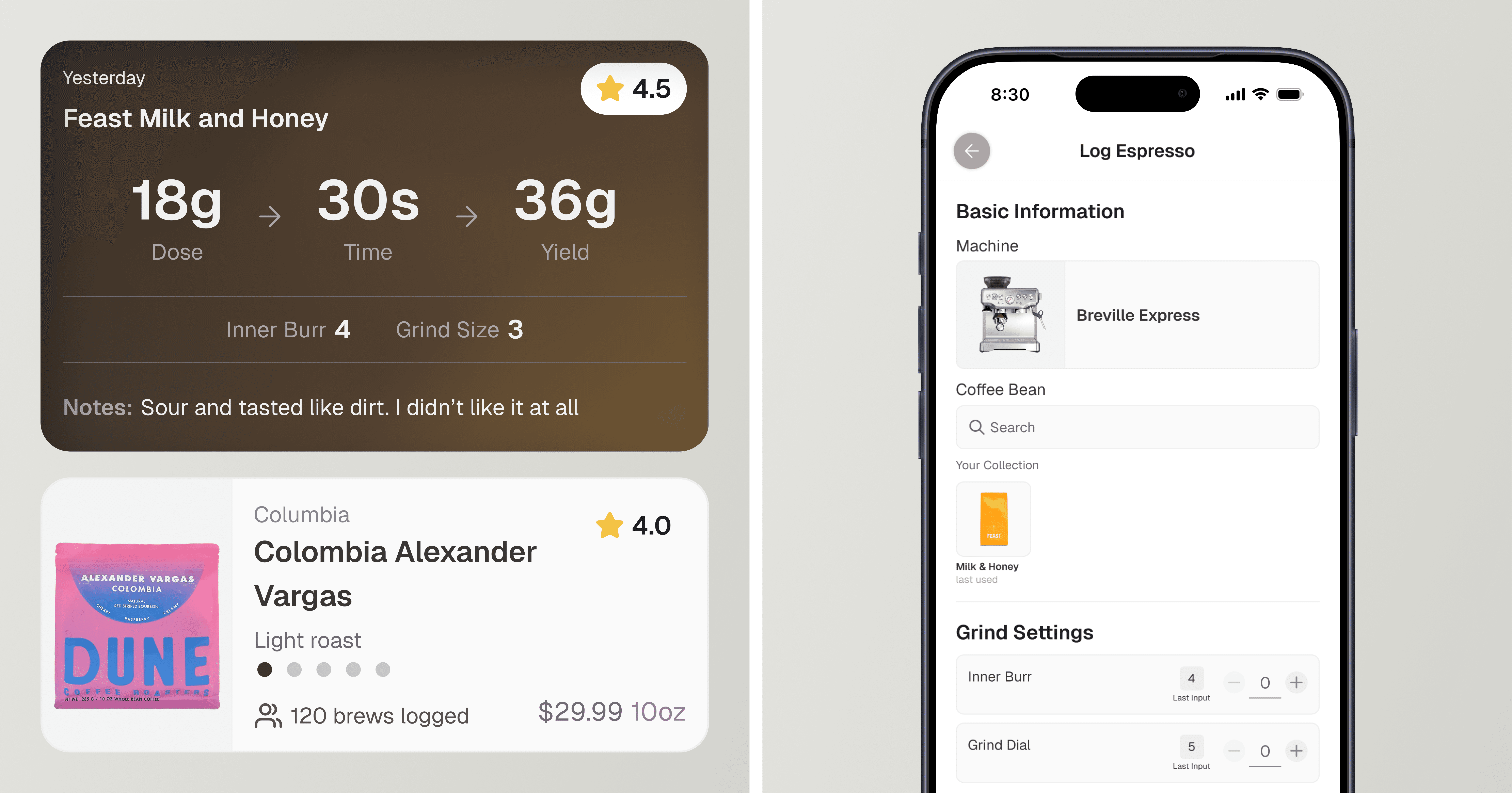 Cards and Log Screen