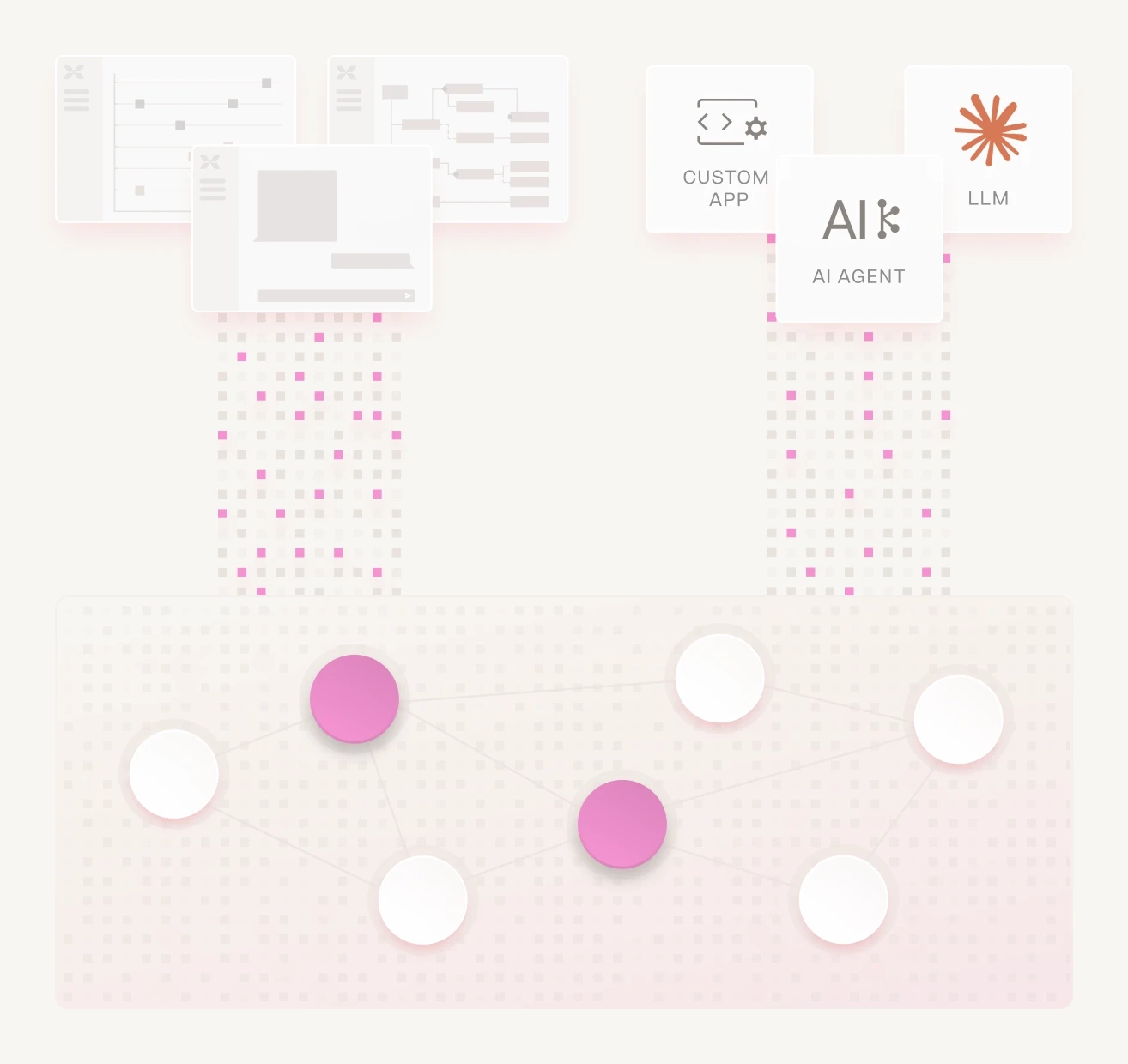 Illustration of the Application Layer, showing a central AI agent accessing the structured knowledge base to answer queries.