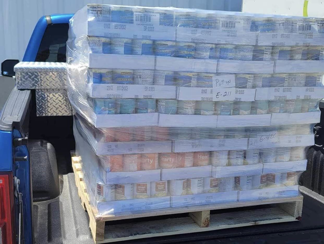 Truck filled with canned goods