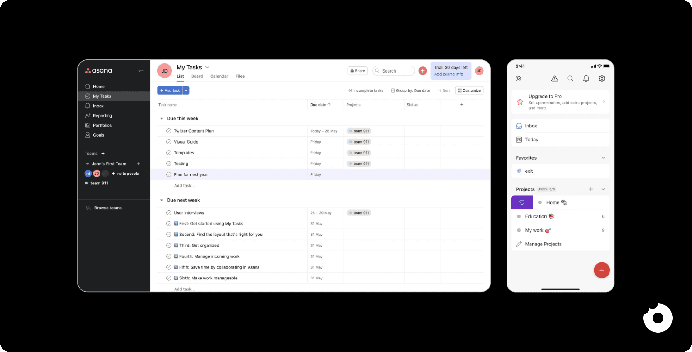 Asana uses accordions to split project tasks into sections