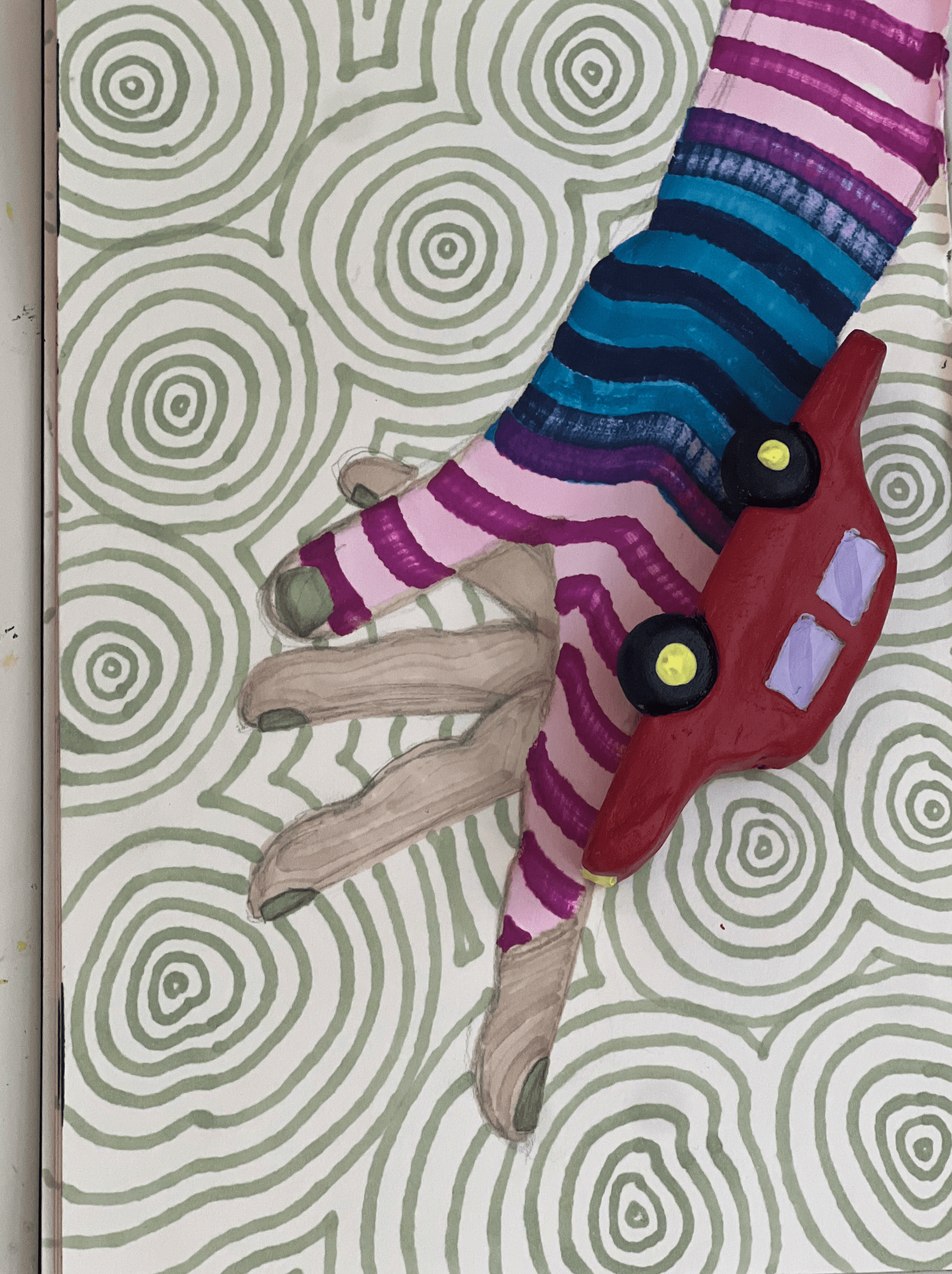 hand drawing by jason with clay car