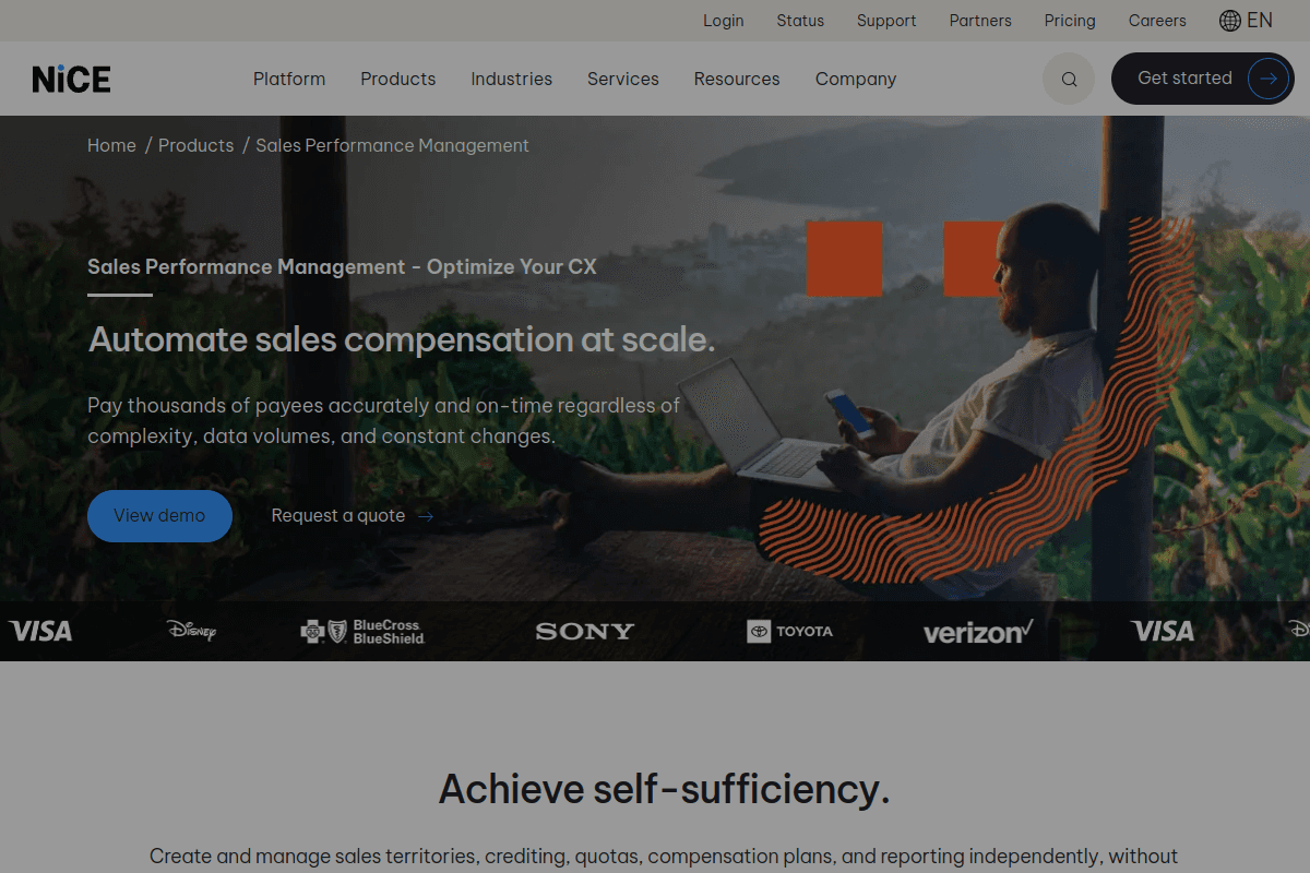 NICE Sales Performance Management homepage, enterprise SPM and ICM for complex crediting at scale