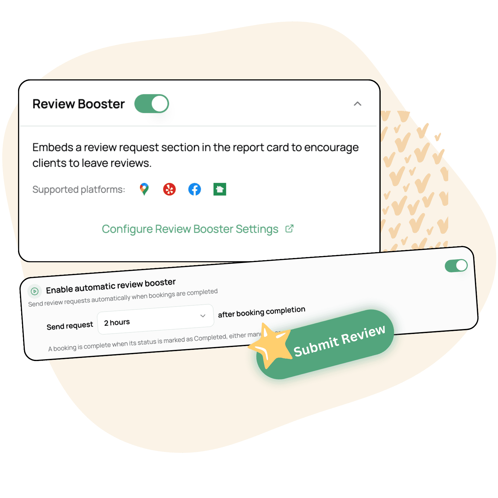 Review Booster sends out review requests at times where clients are most happiest for the best reviews
