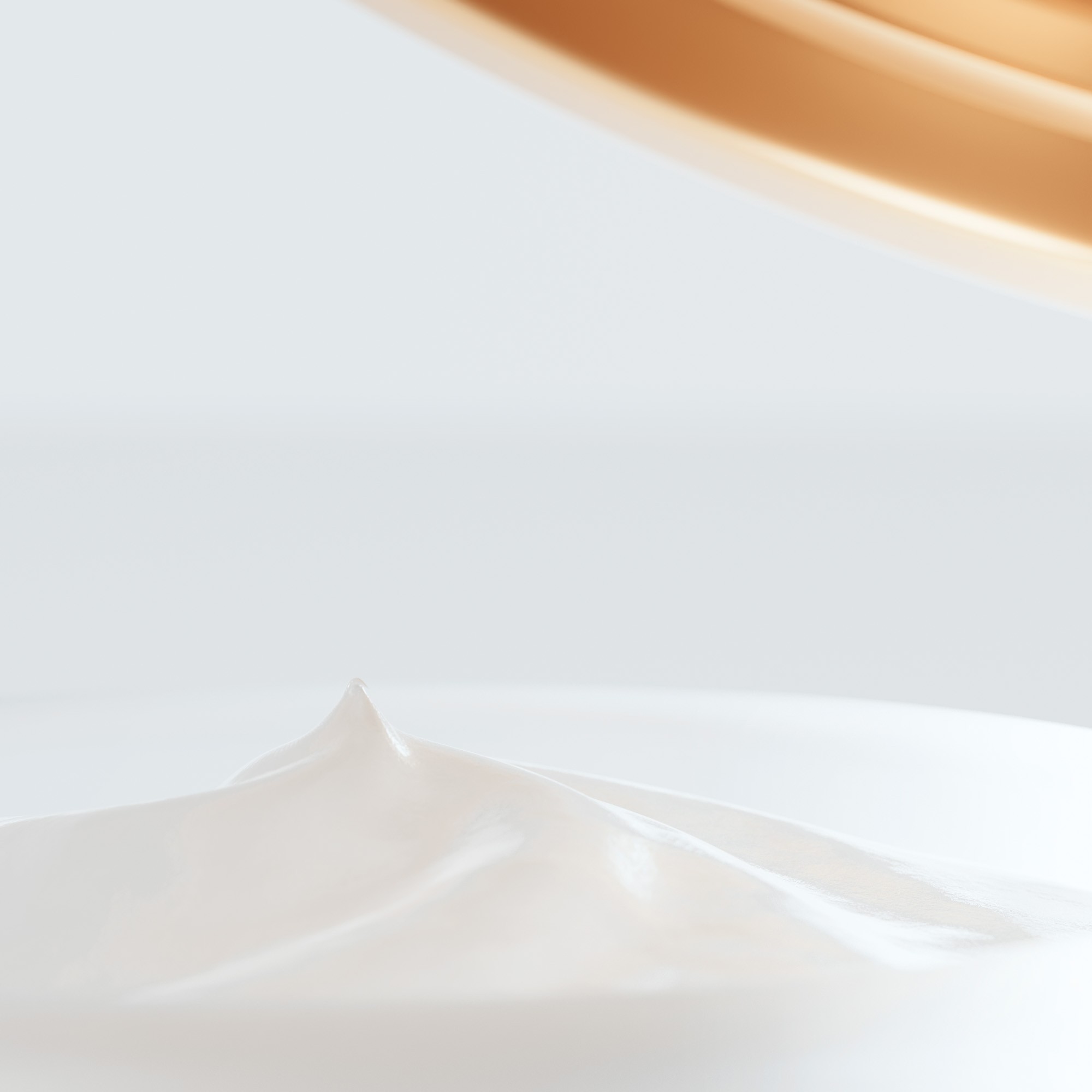 3D-Rendering des geschlossenen Cremetiegels in der Seitenansicht mit Fokus auf goldene Deckelkante und minimalistische Formgebung