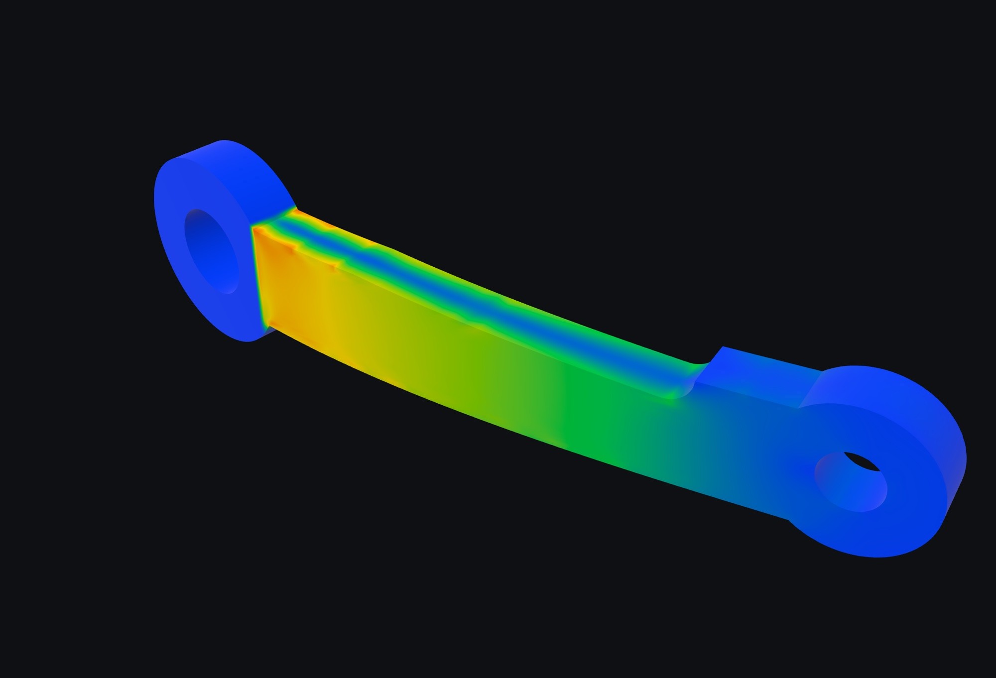 Bicycle crank von Mises stress, solved at 1 mm in aluminium 6061-T6 in Lattiform FEA Preview