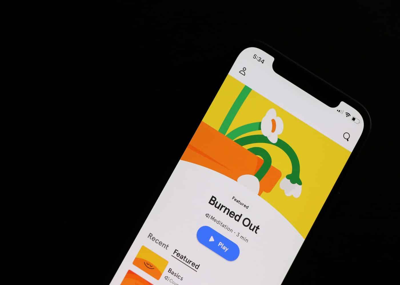 Mental Health Apps - Headspace interface on a phone screen