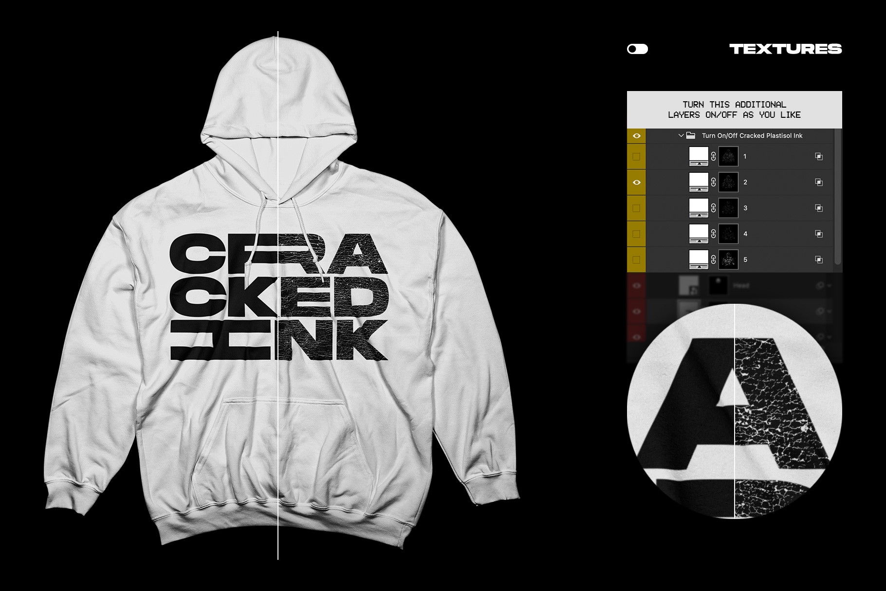 Gildan 18500 Hoodie Wrinkled mockup cracked plastisol ink texture effect