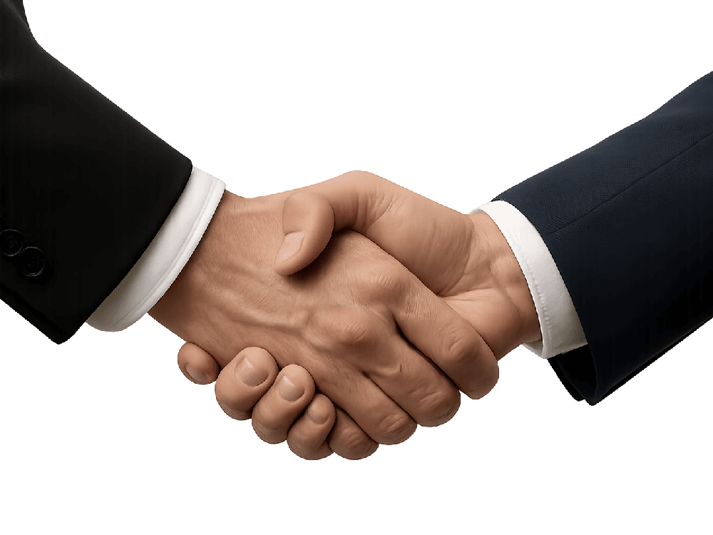 Zwei Männer in Businessanzügen geben sich professionell die Hand als Zeichen persönlicher Betreuung