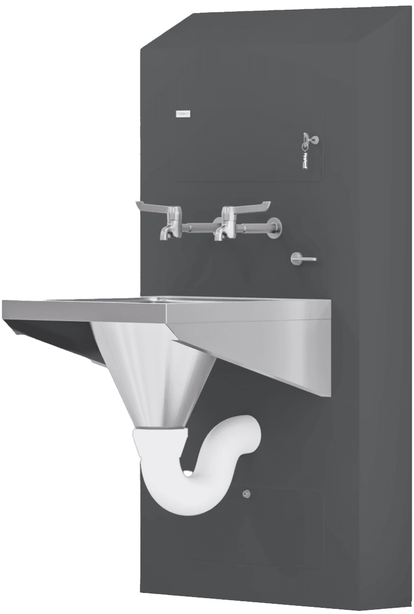 half height sloping top integrated plumbing system 