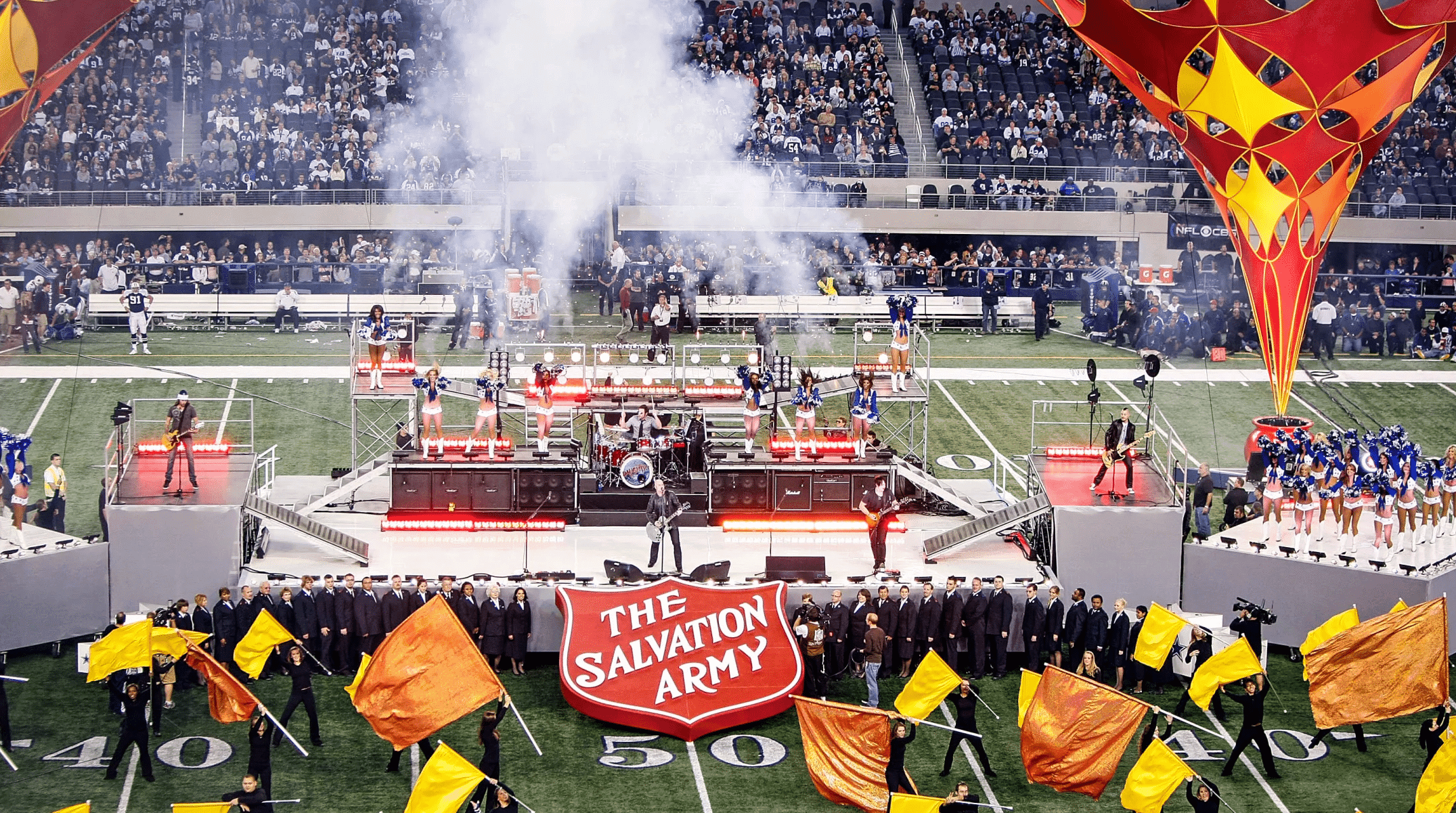 Dallas Cowboys Halftime Show staging with Salvation Army logo