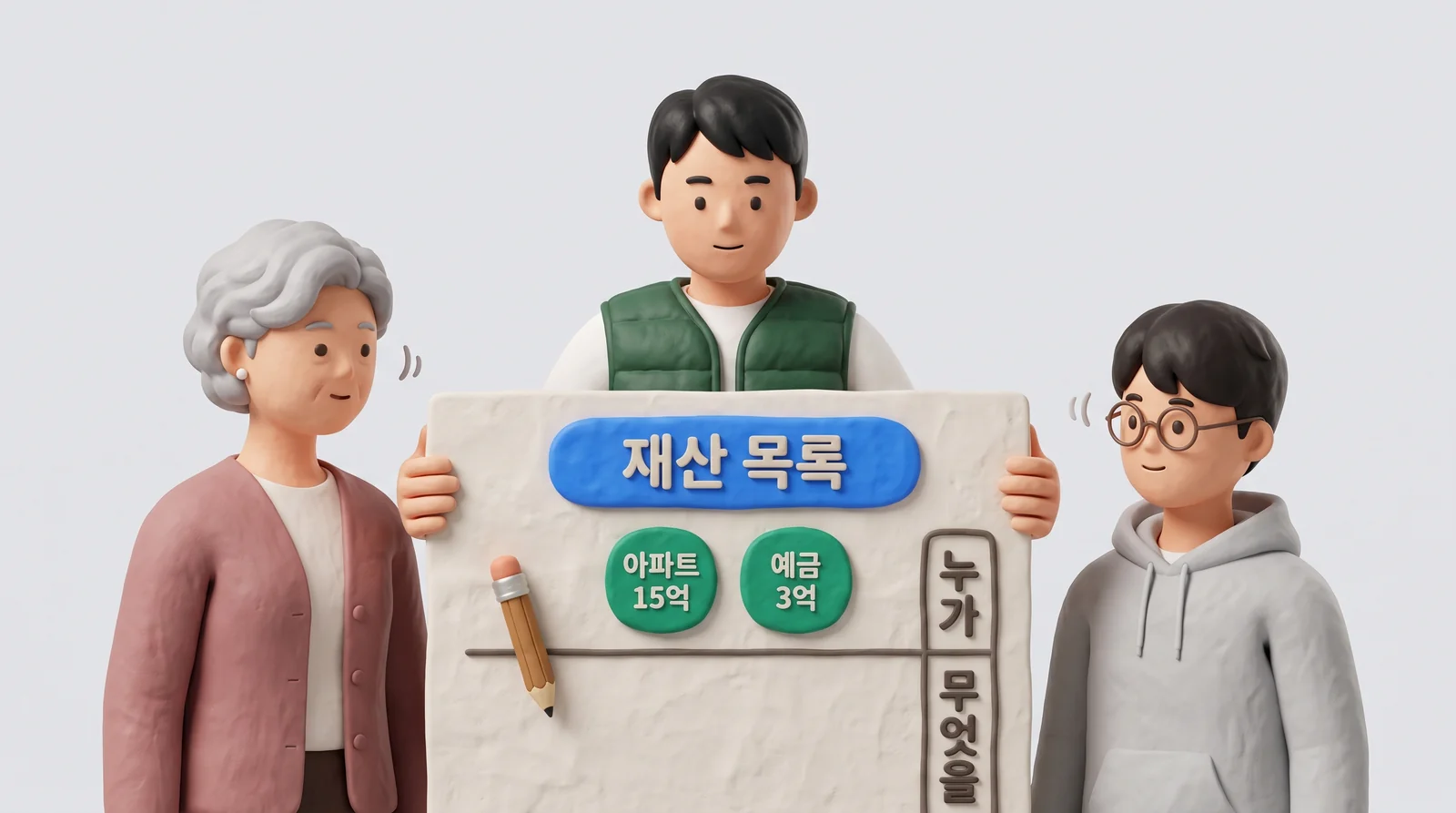 분할협의서 서명 전 아파트 15억 원·예금 3억 원 재산 목록과 누가 무엇을 받을지 한 장에 적는 가족