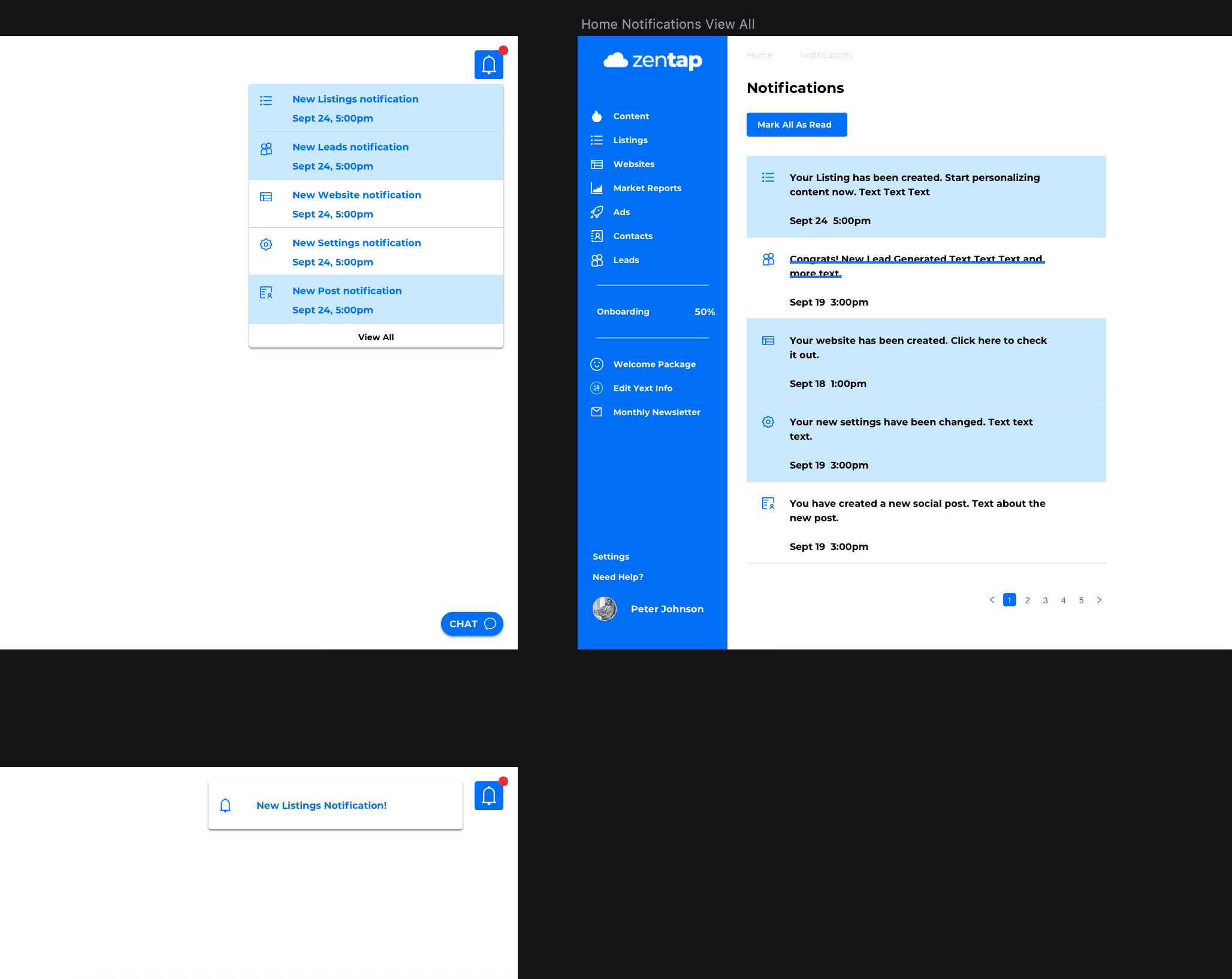a screenshot of notification wireframes