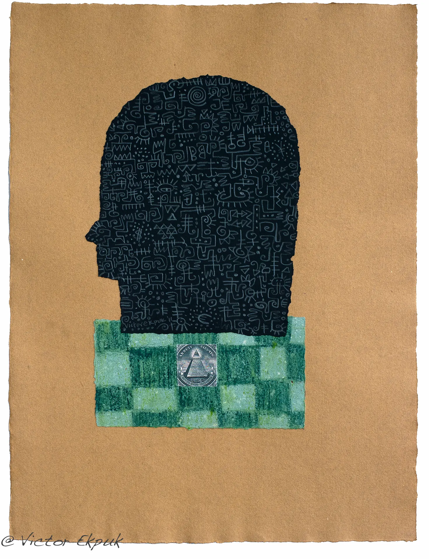 God Head
(2011). Acrylic ink, graphite and
collage on paper. 25 in. × 19 in.