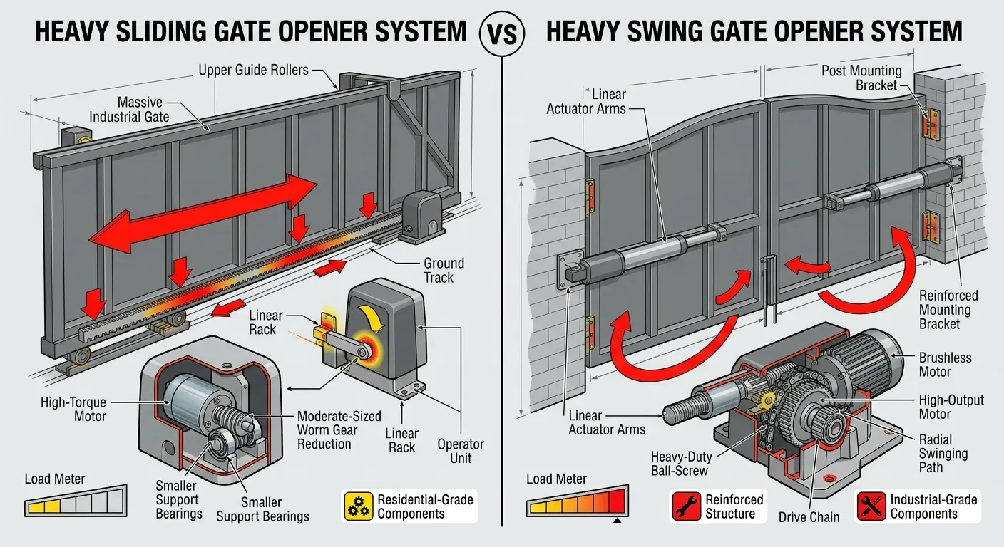 Comparison between heavy sliding gate and swing gate opener systems
