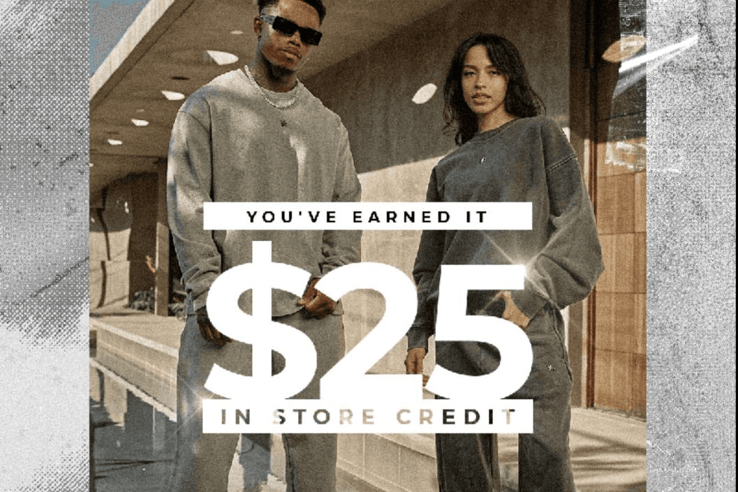 YoungLA point balance reminder email showing $25 in earned store credit