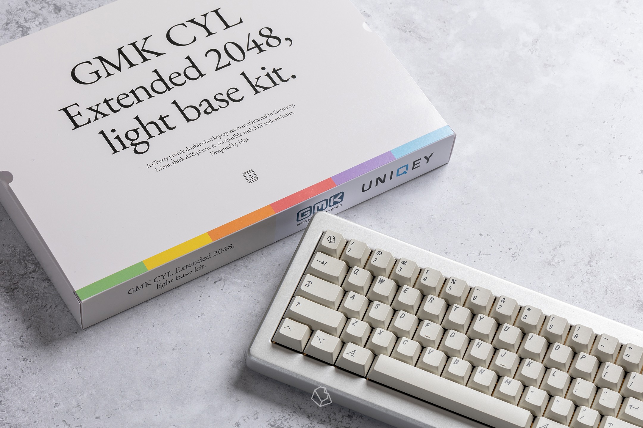 GMK Extended 2048 keycaps packaging and Rama M65-A keyboard