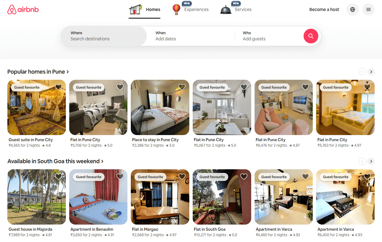 Airbnb landing page example