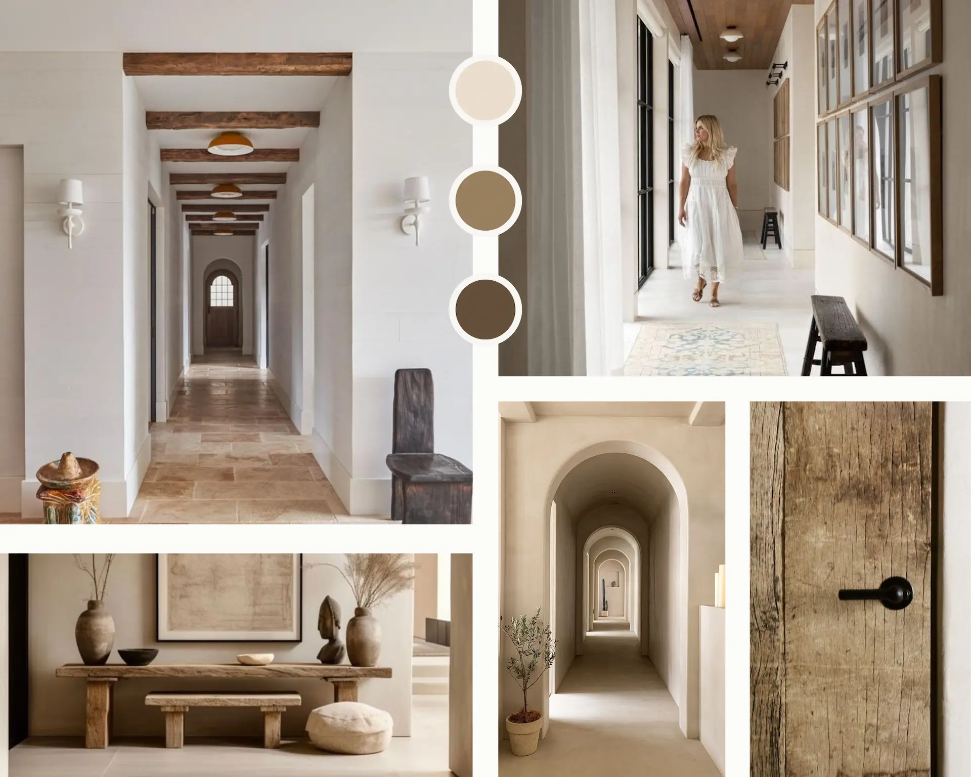 Interior Konzept für den Eingangsbereich im mediterranen Stil mit verschiedenen Holzmaterialien.