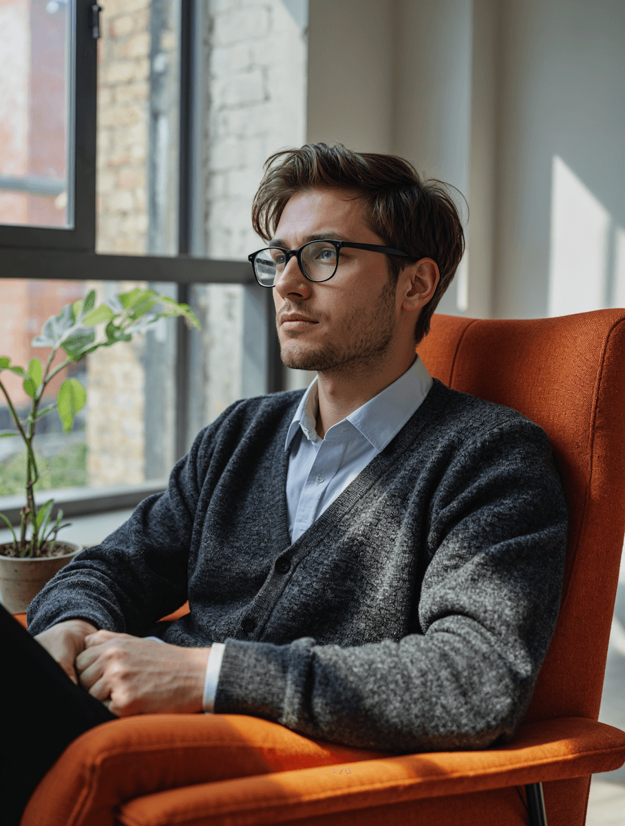 a man sitting indoors