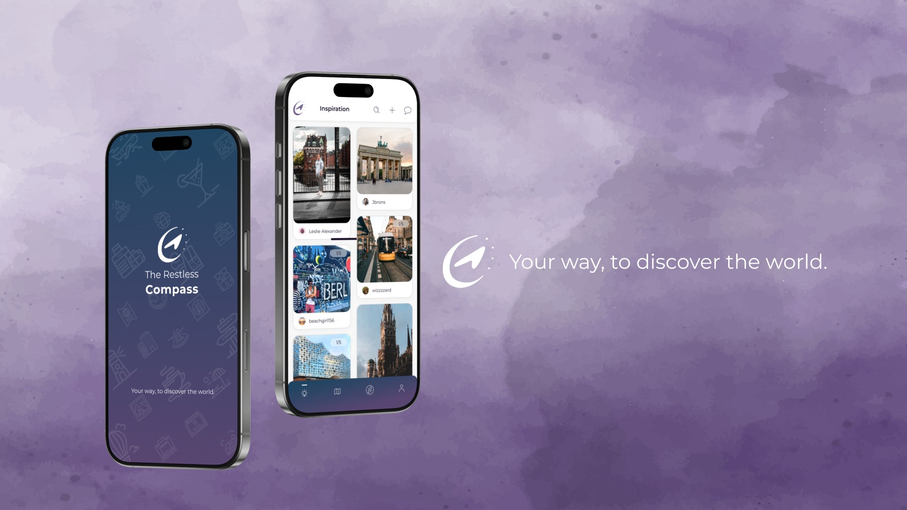 The Restless Compass Smartphone Mockups mit Signet und Claim