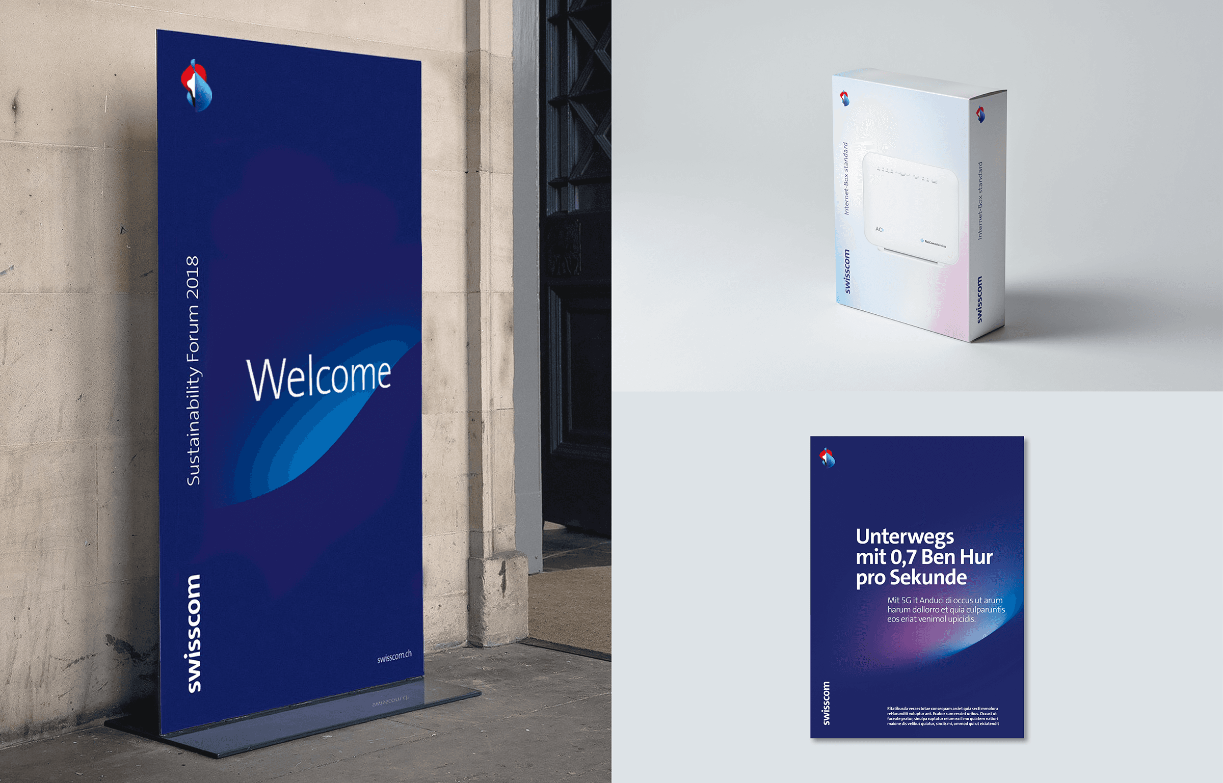 Swisscom event sign totem and packaging design