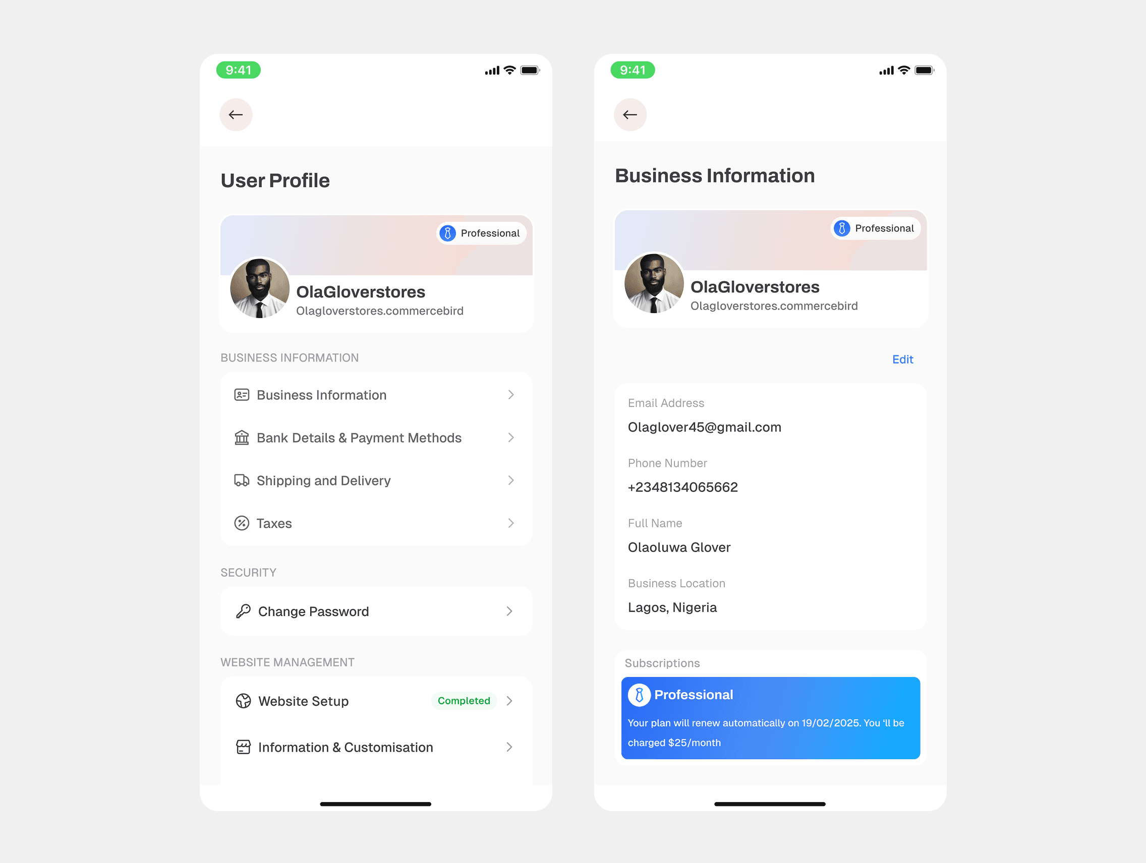  Snapshot of admin screens