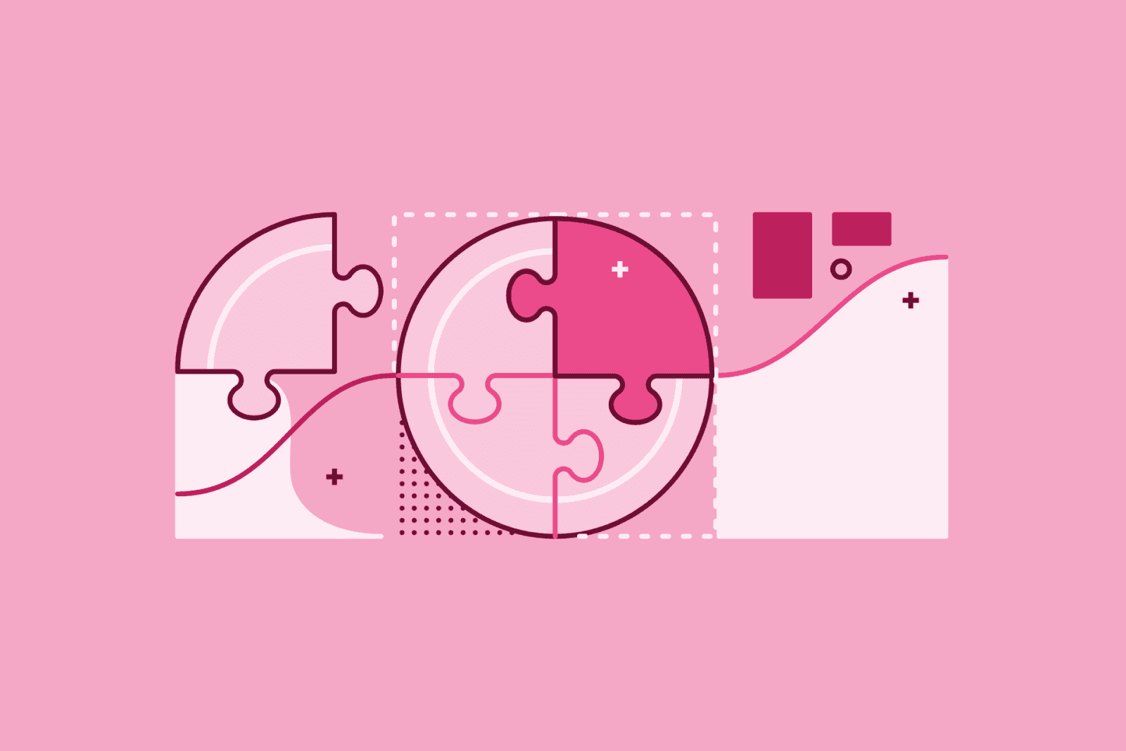 Abstract pink puzzle piece illustration on a light background