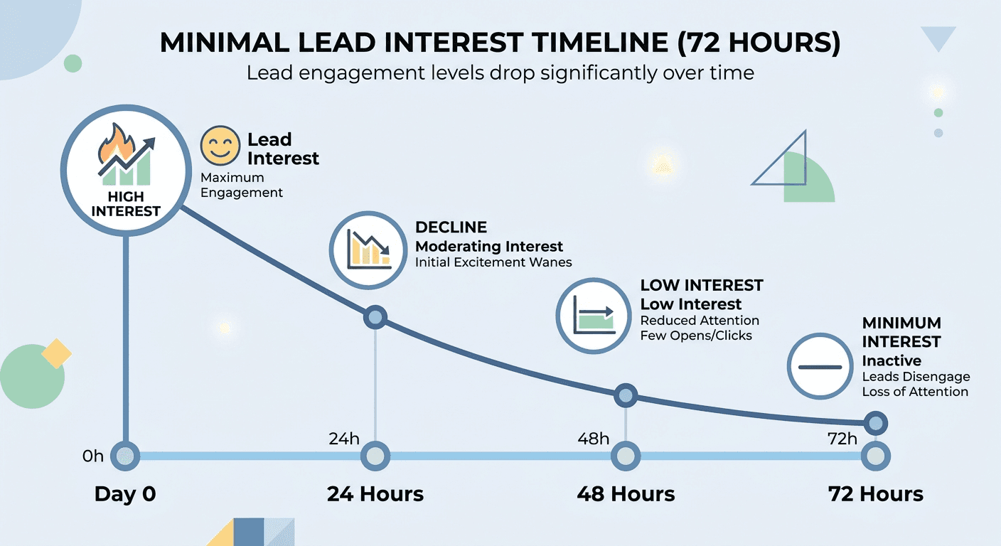 Timeline showing how lead interest decreases after 24 hours