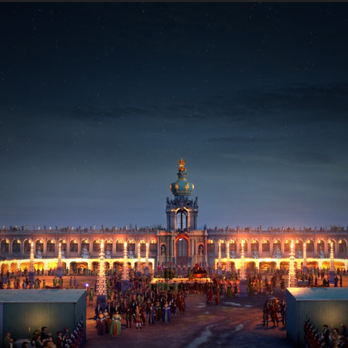 Näkymä Zwingerin sisäpuolelta vuonna 1719