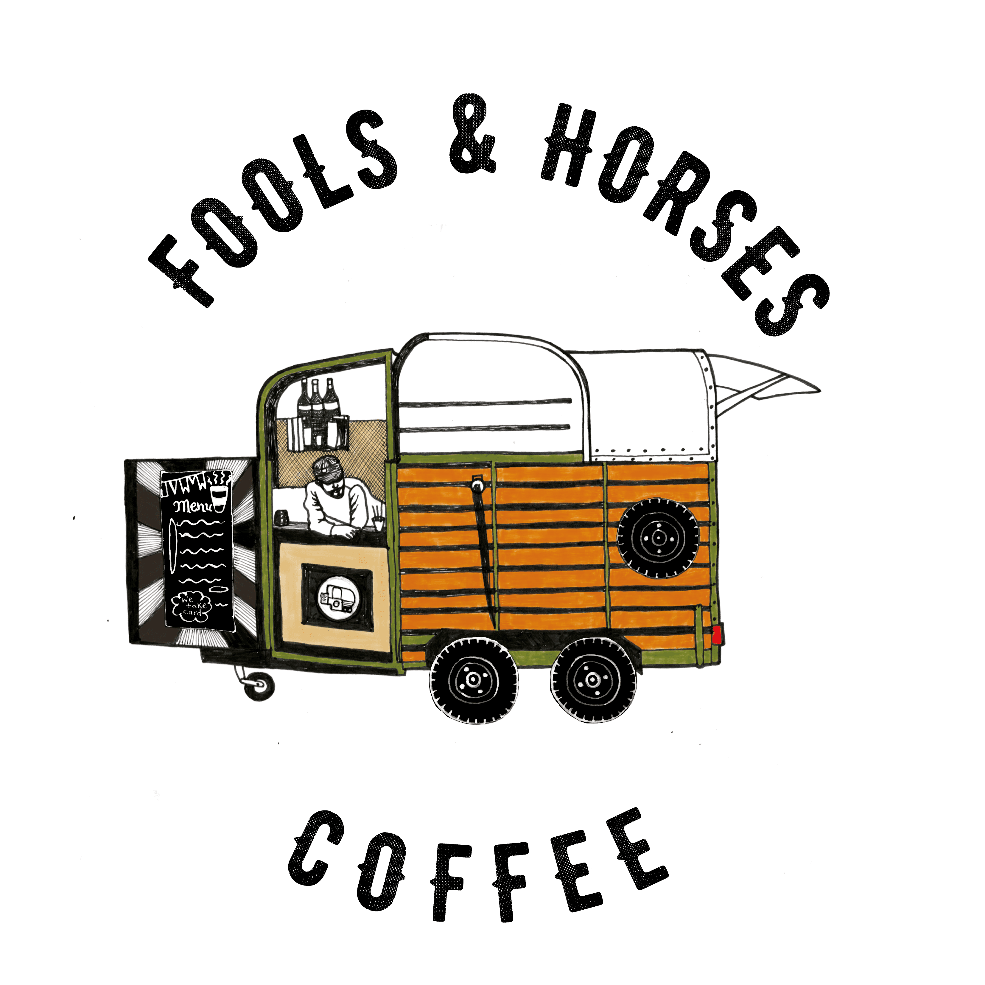 Coffee truck illustration on white – Logo and iconography for Irish café brand.