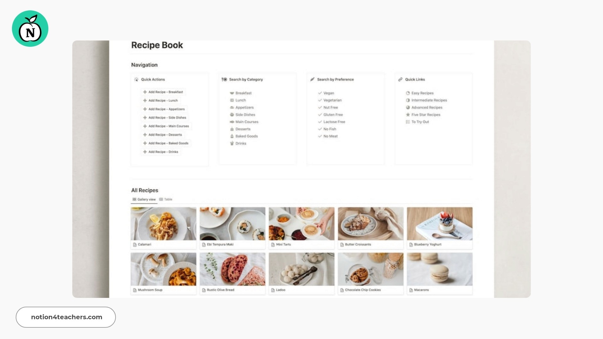 Notion Recipe Template, Cookbook Templates, Digital Recipes