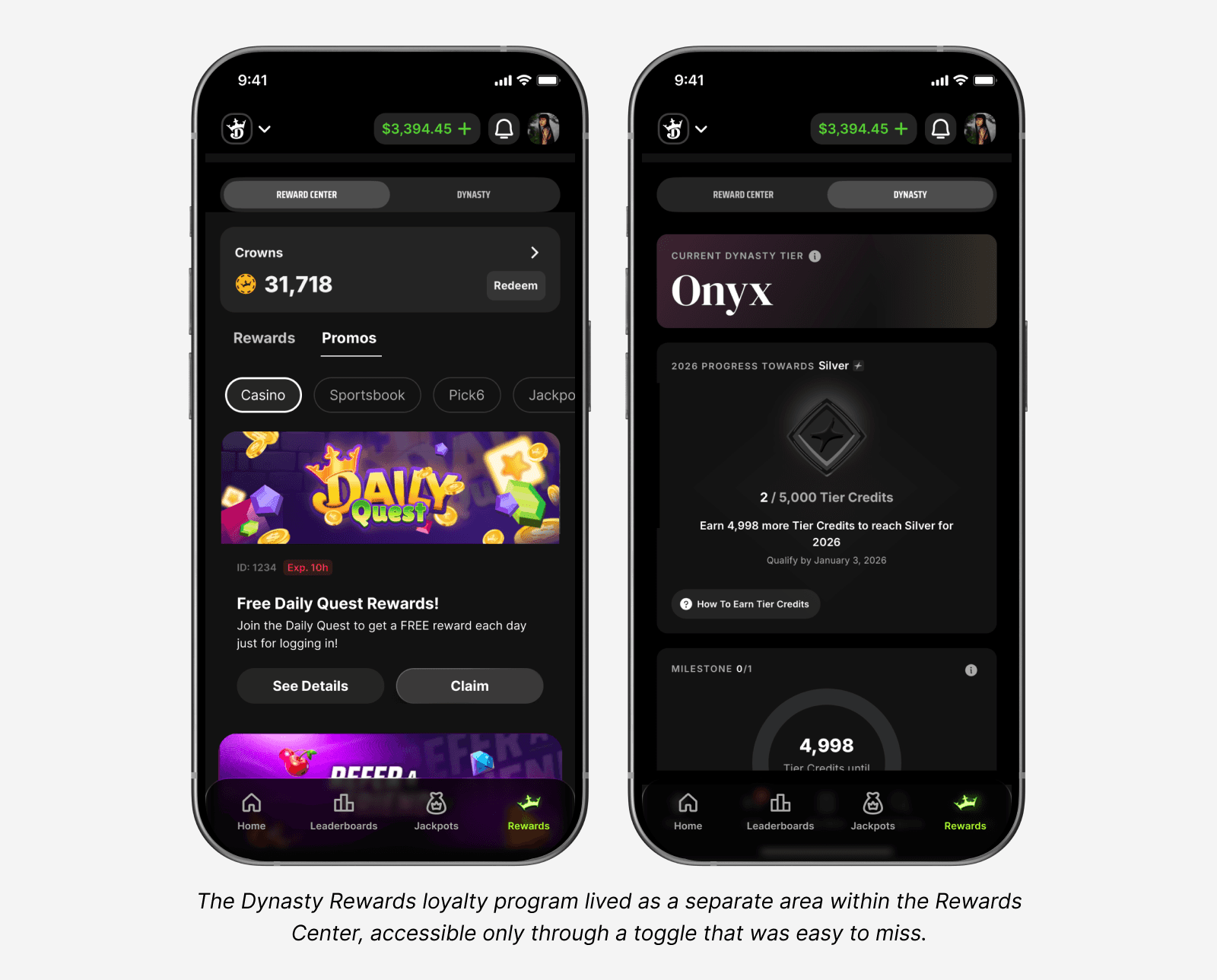 mobile screens of the original rewards center experience