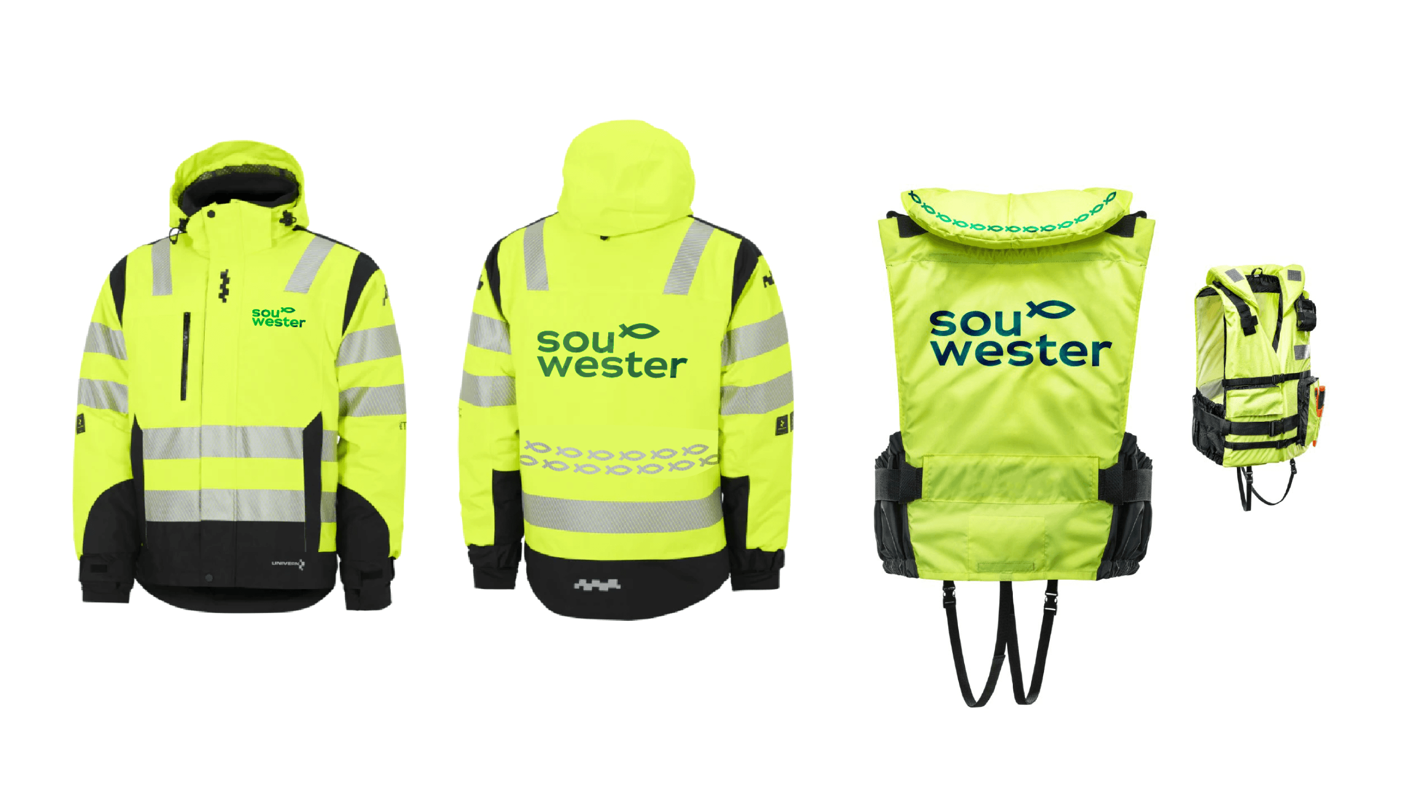 sou wester arbeids jakke og redningsvest med logo på