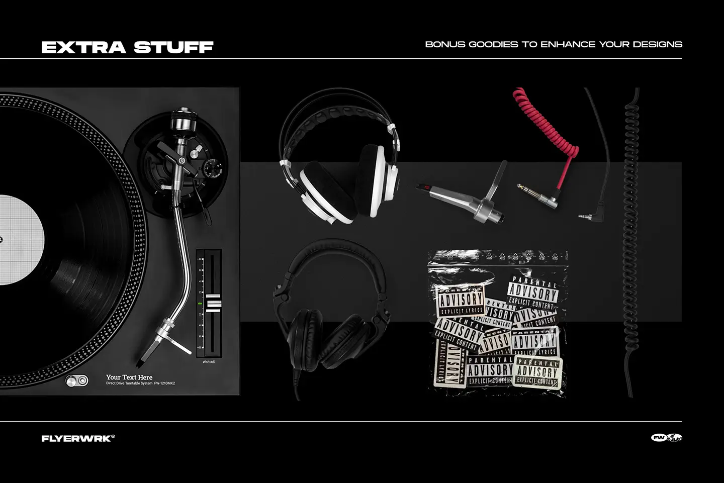 Vinyl record mockup bundle pre-made scenes with records, sleeves and headphones