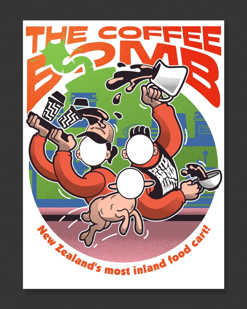 The Coffee Bomb Face cutout Standee Illustration