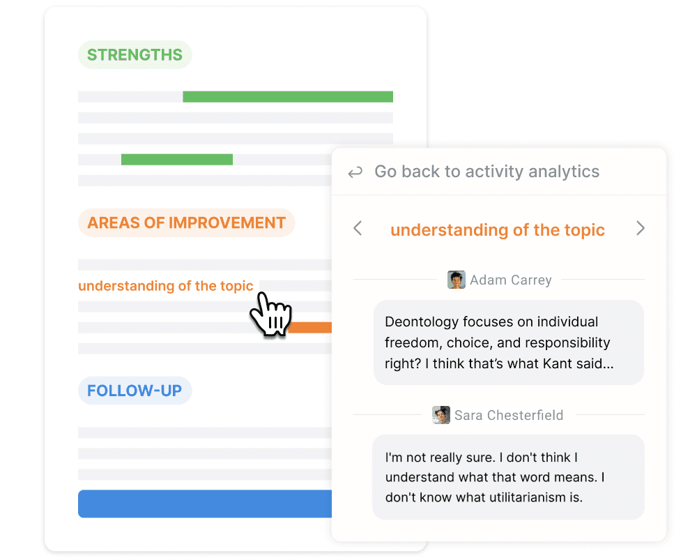 Image of student strenghts, areas of improvement, and follow up activity